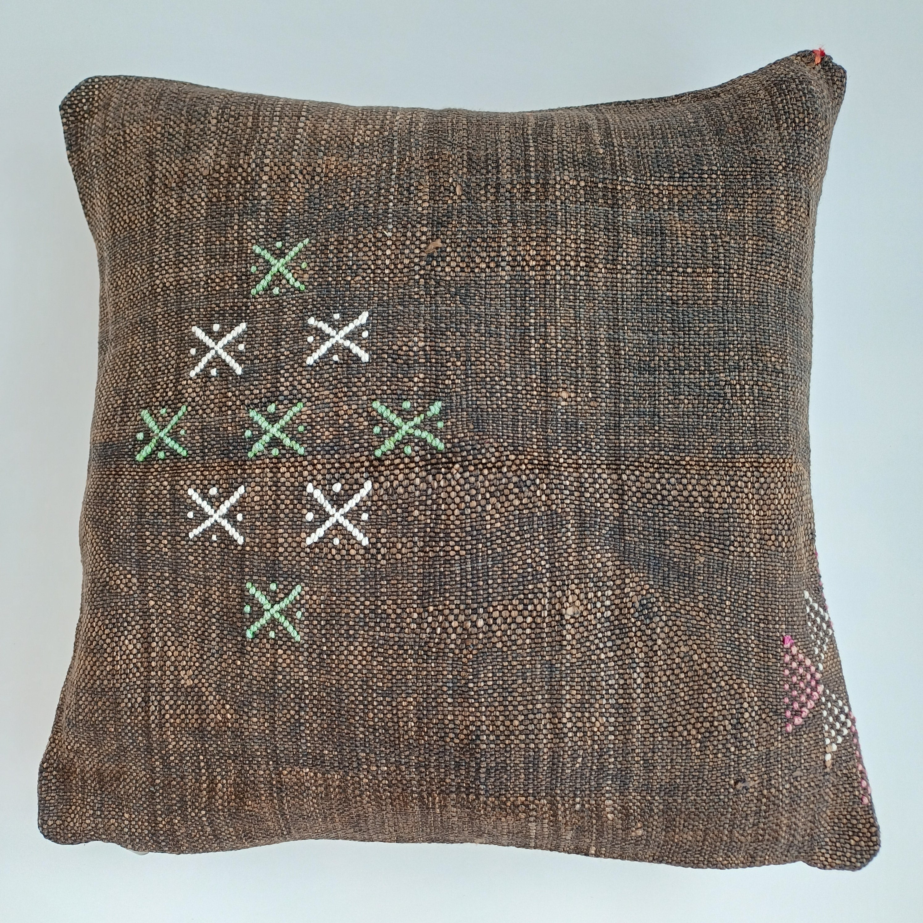 Moroccan Handmade Brown Cactus Silk Cushion Cover 16''x16'' / 40x40 CM