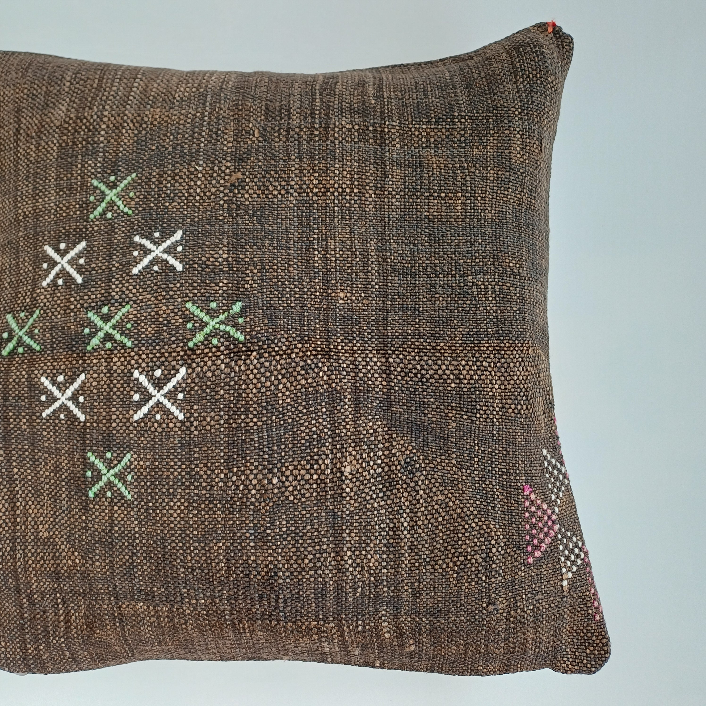 Moroccan Handmade Brown Cactus Silk Cushion Cover 16''x16'' / 40x40 CM