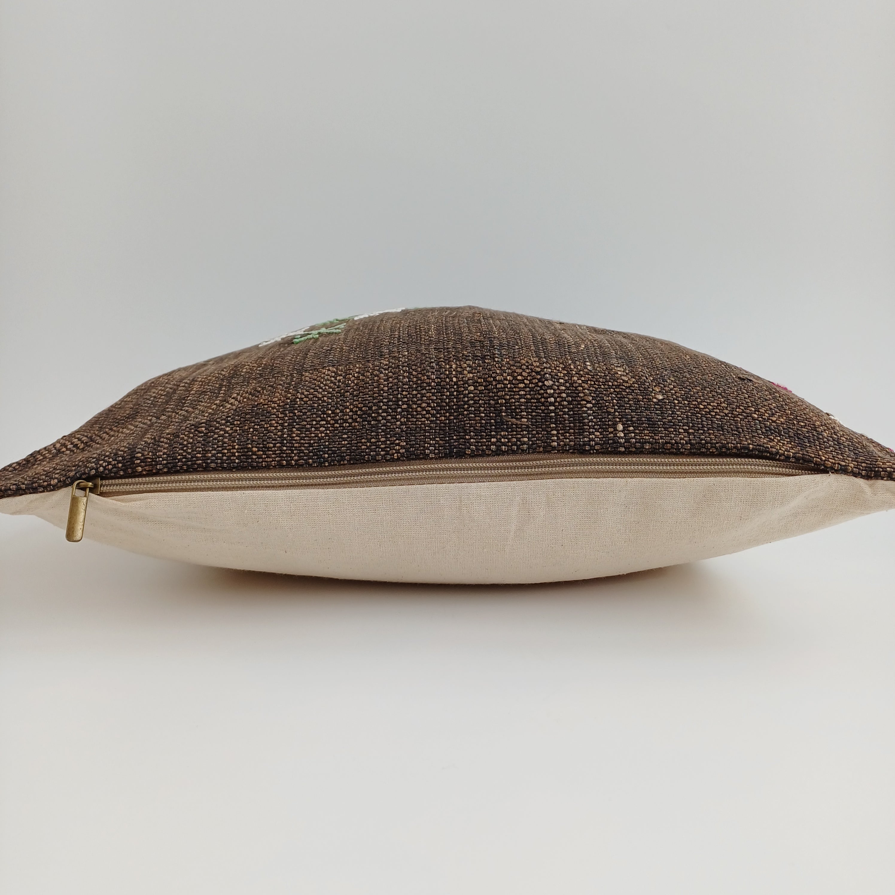 Moroccan Handmade Brown Cactus Silk Cushion Cover 16''x16'' / 40x40 CM