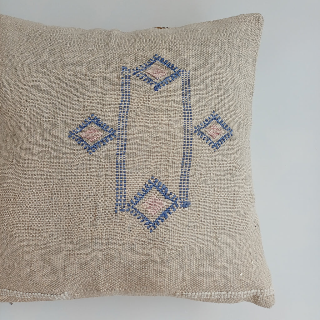 Moroccan Handmade Oatmeal Cactus Silk Cushion Cover 16''x16'' / 40x40 CM
