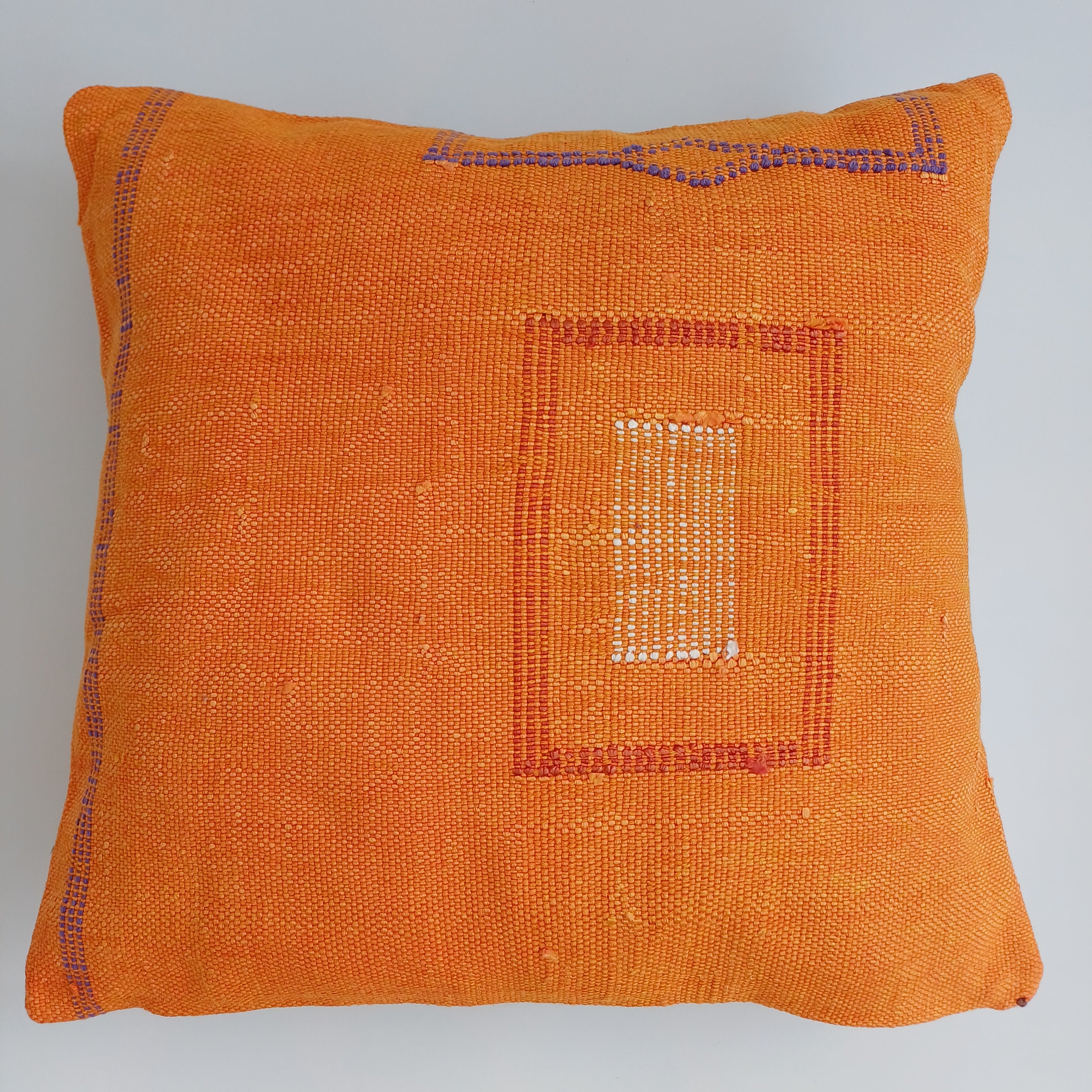 Moroccan Handmade Orange Cactus Silk Cushion Cover 16''x16'' / 40x40 CM