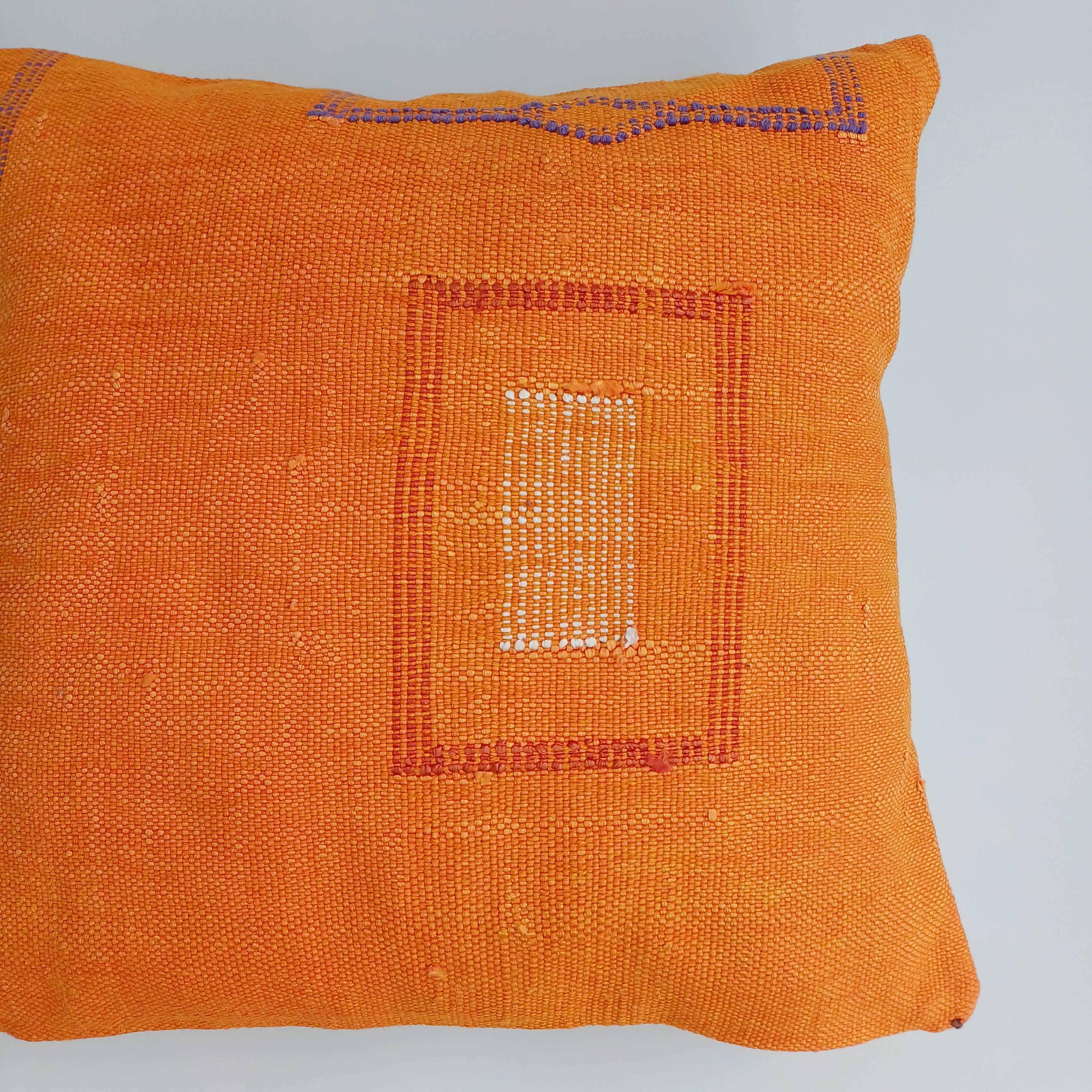 Moroccan Handmade Orange Cactus Silk Cushion Cover 16''x16'' / 40x40 CM