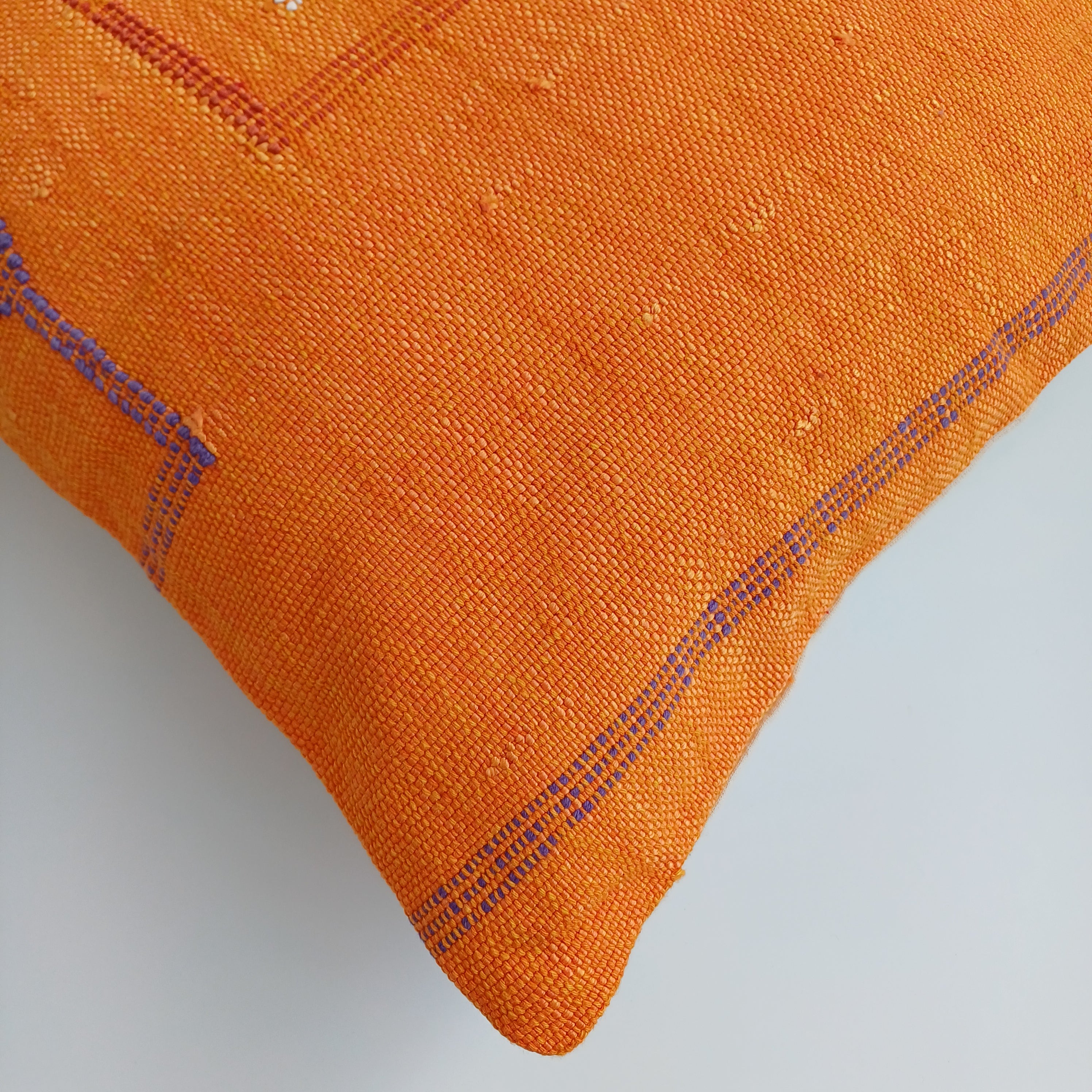 Moroccan Handmade Orange Cactus Silk Cushion Cover 16''x16'' / 40x40 CM