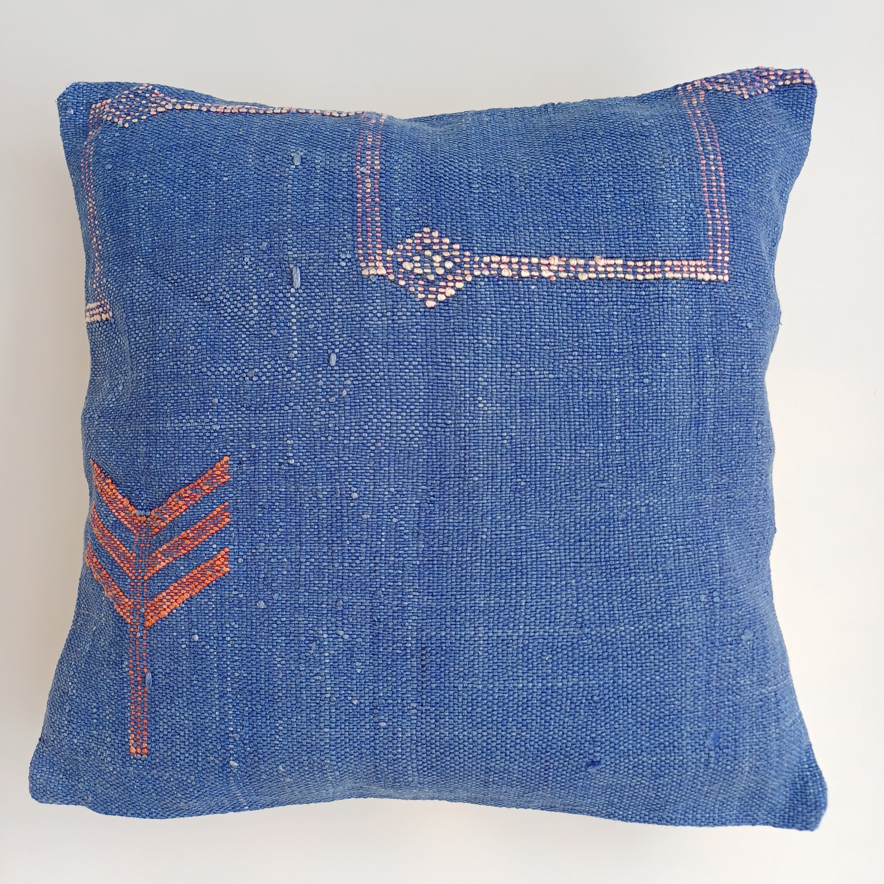 Moroccan Handmade Dark Blue Cactus Silk Cushion Cover 16''x16'' / 40x40 CM
