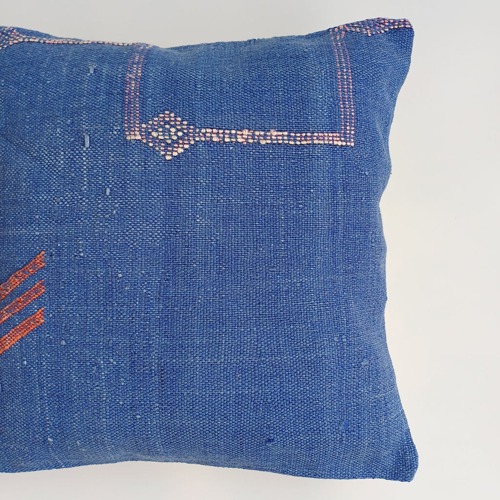 Moroccan Handmade Dark Blue Cactus Silk Cushion Cover 16''x16'' / 40x40 CM
