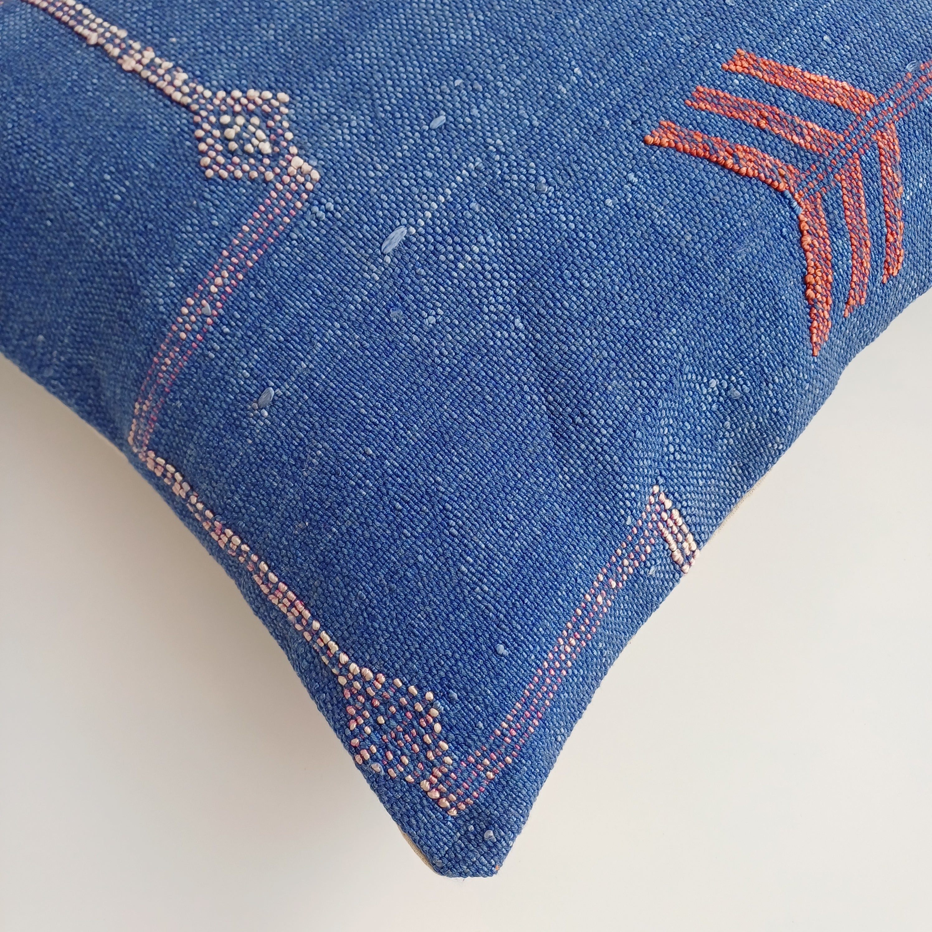 Moroccan Handmade Dark Blue Cactus Silk Cushion Cover 16''x16'' / 40x40 CM