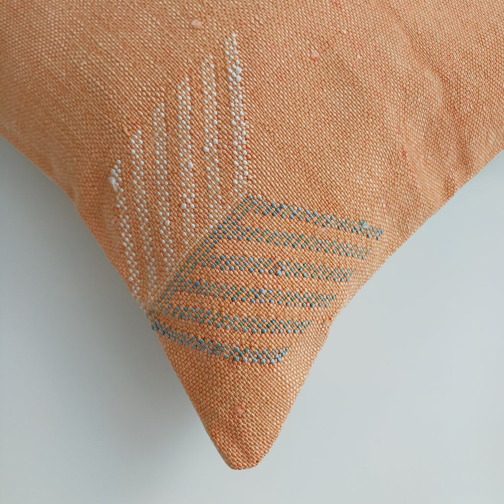 Moroccan Handmade Orange Cactus Silk Cushion Cover 16''x16'' / 40x40 CM