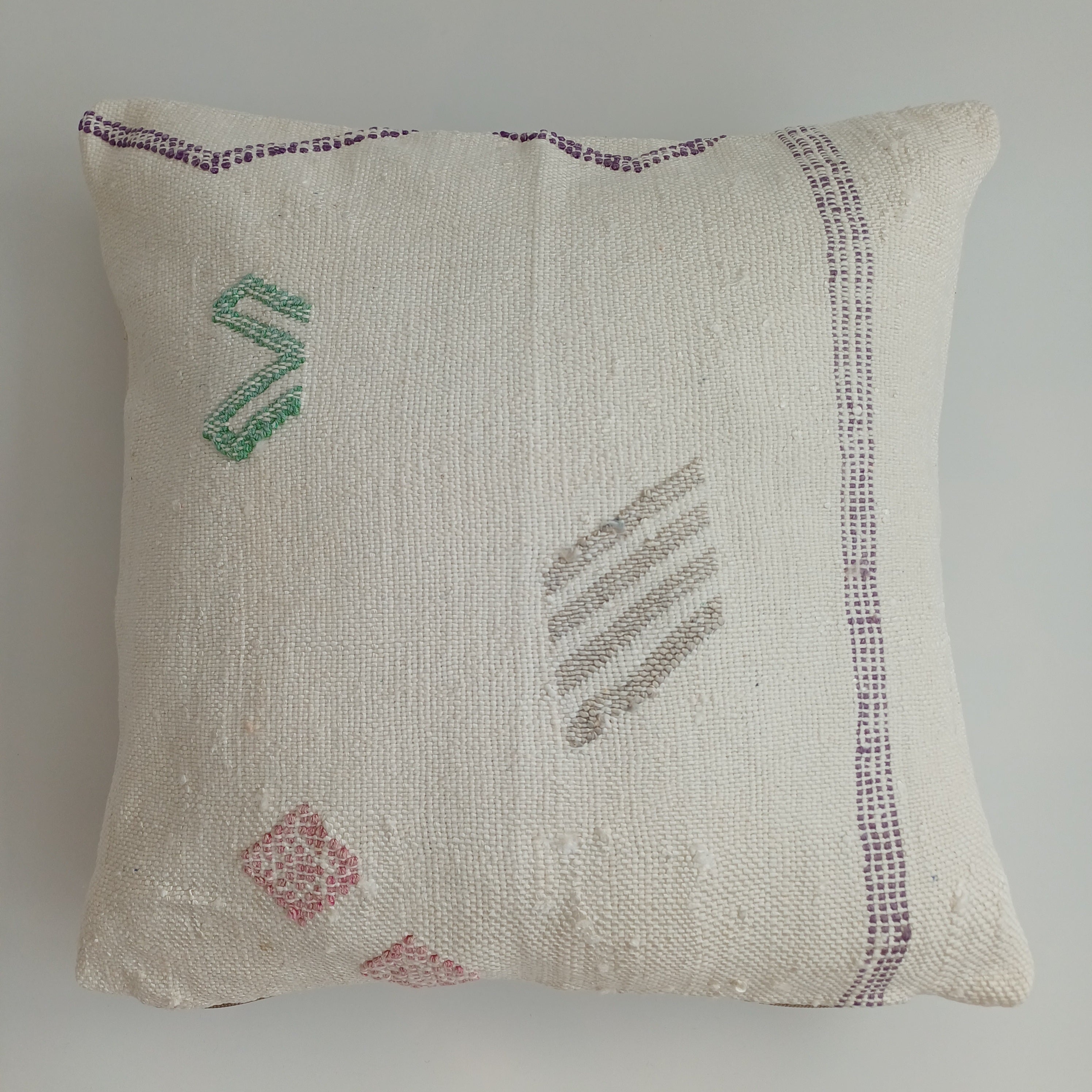 Moroccan Handmade White Cactus Silk Cushion Cover 16''x16'' / 40x40 CM