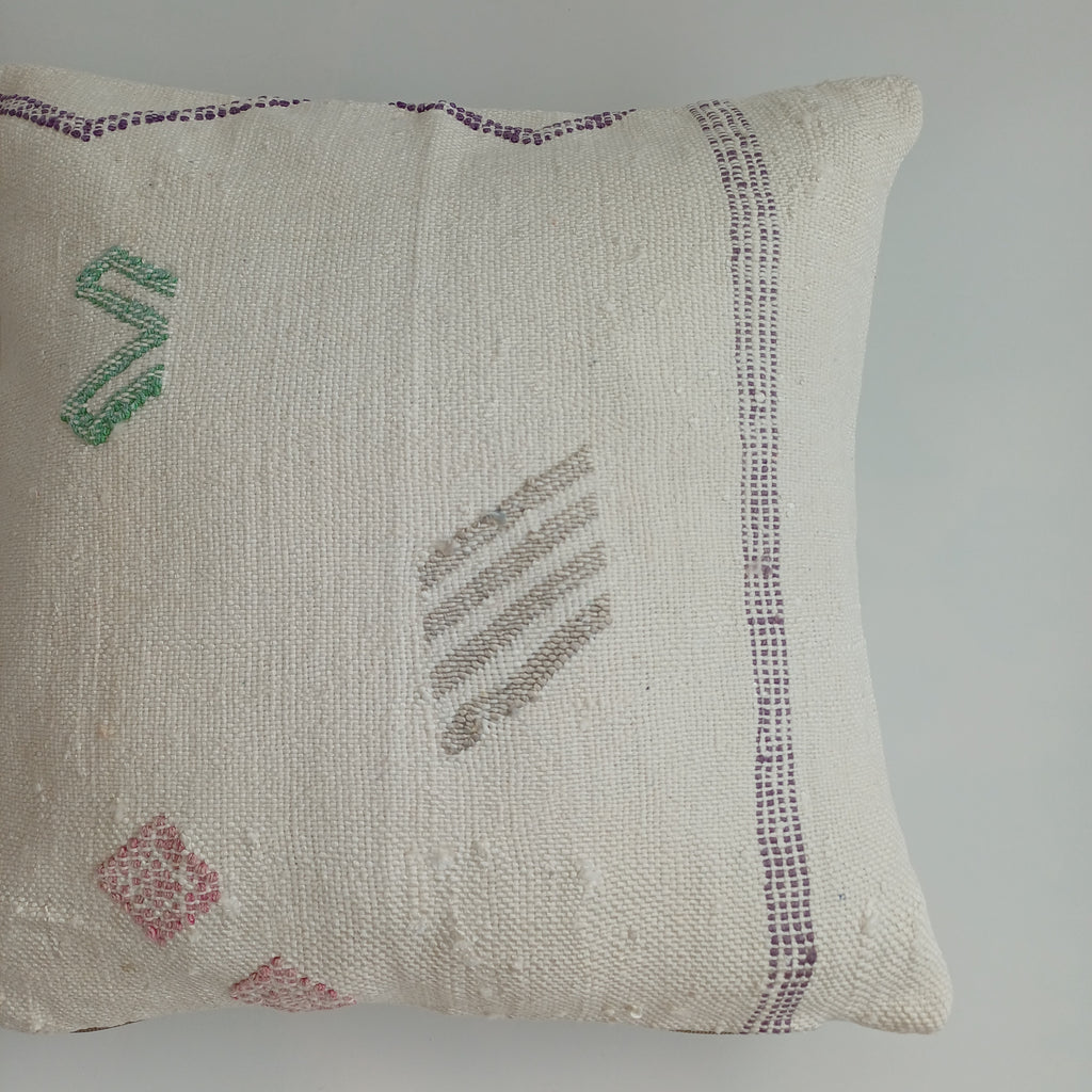Moroccan Handmade White Cactus Silk Cushion Cover 16''x16'' / 40x40 CM