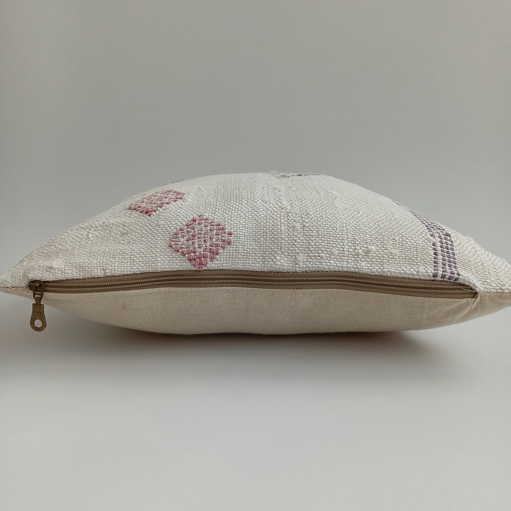 Moroccan Handmade White Cactus Silk Cushion Cover 16''x16'' / 40x40 CM