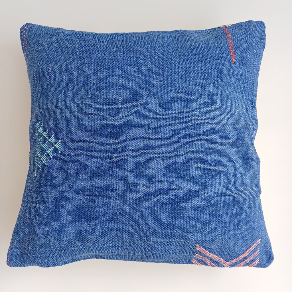Moroccan Handmade Dark Blue Cactus Silk Cushion Cover 16''x16'' / 40x40 CM