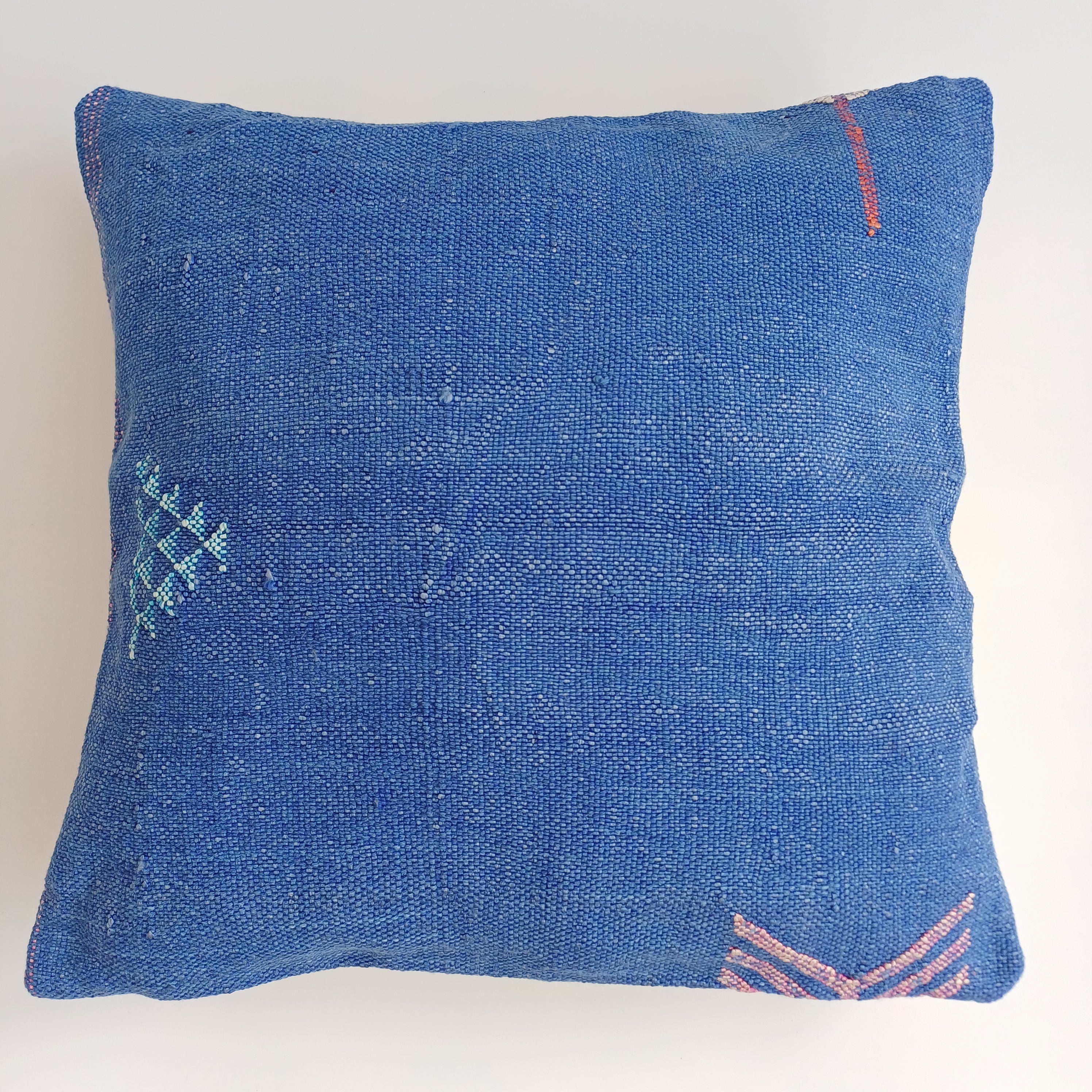 Moroccan Handmade Dark Blue Cactus Silk Cushion Cover 16''x16'' / 40x40 CM