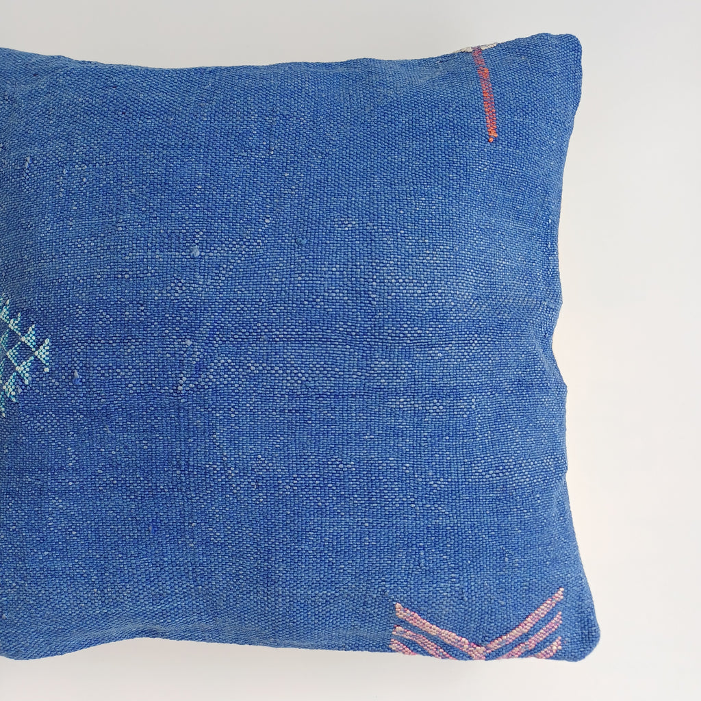 Moroccan Handmade Dark Blue Cactus Silk Cushion Cover 16''x16'' / 40x40 CM