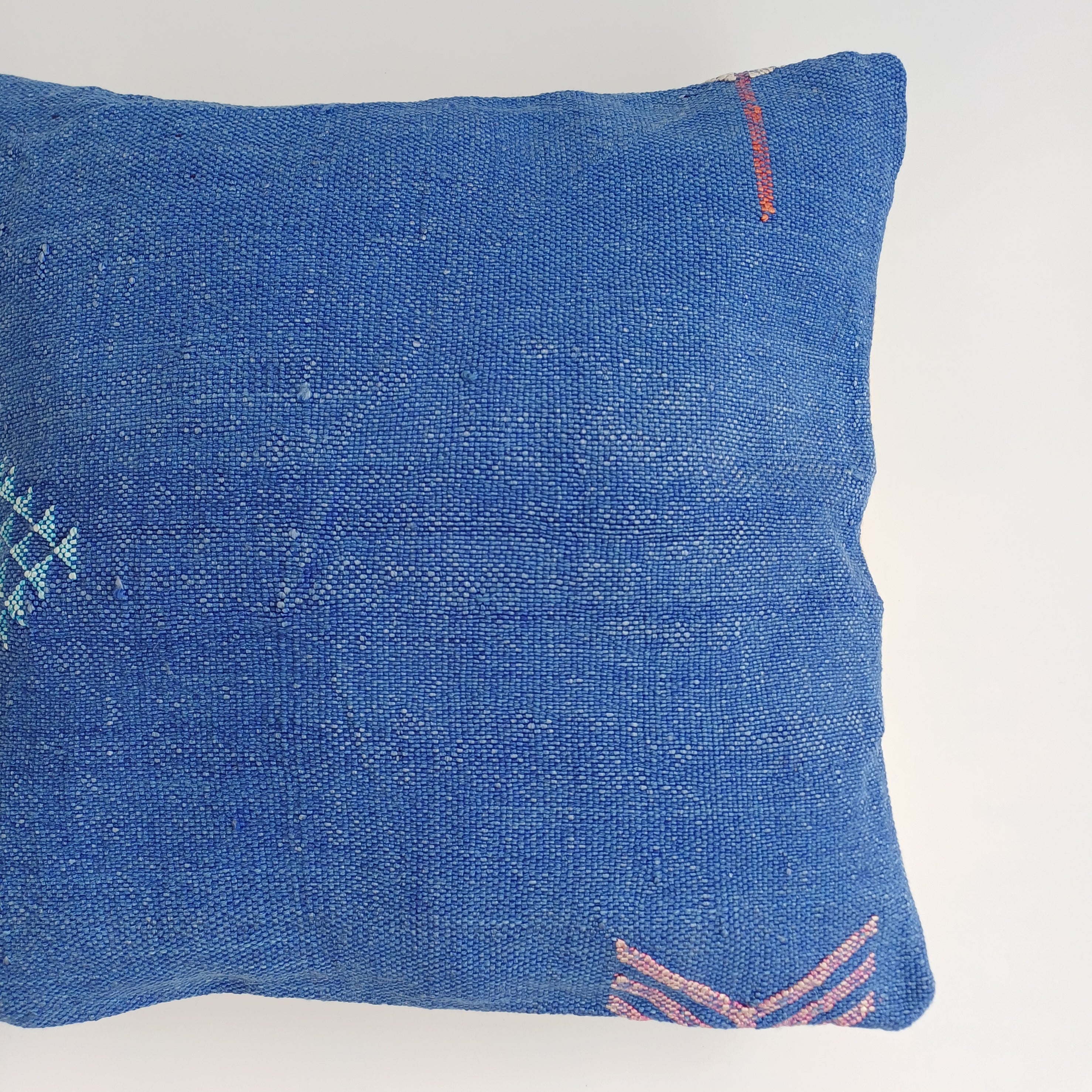 Moroccan Handmade Dark Blue Cactus Silk Cushion Cover 16''x16'' / 40x40 CM