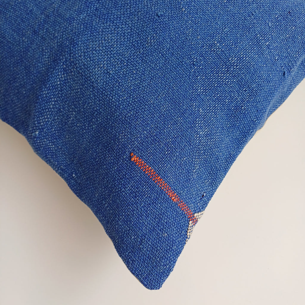 Moroccan Handmade Dark Blue Cactus Silk Cushion Cover 16''x16'' / 40x40 CM