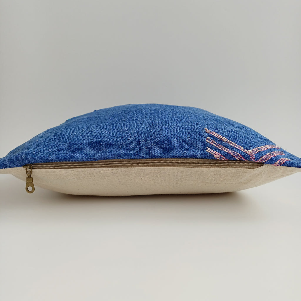 Moroccan Handmade Dark Blue Cactus Silk Cushion Cover 16''x16'' / 40x40 CM