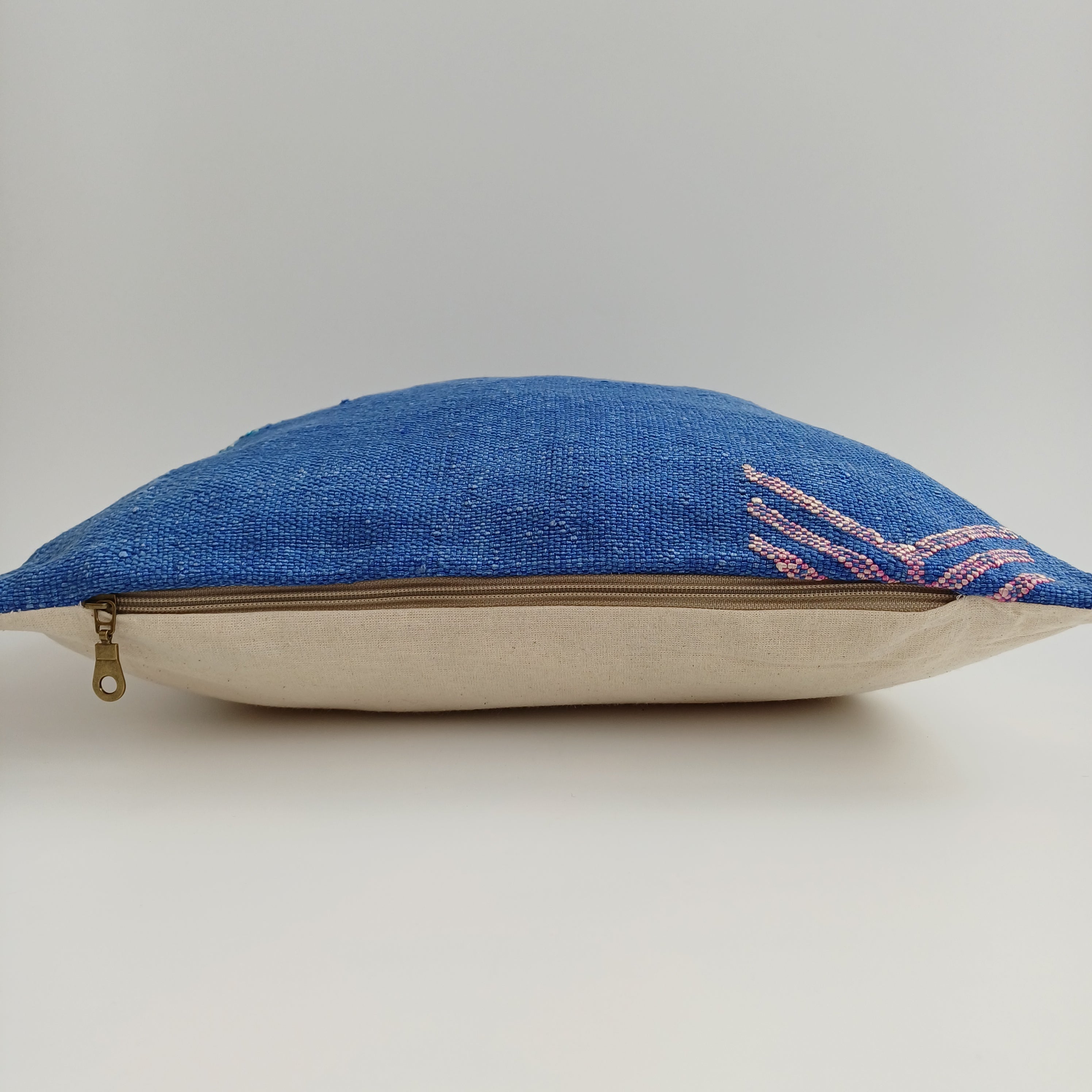 Moroccan Handmade Dark Blue Cactus Silk Cushion Cover 16''x16'' / 40x40 CM