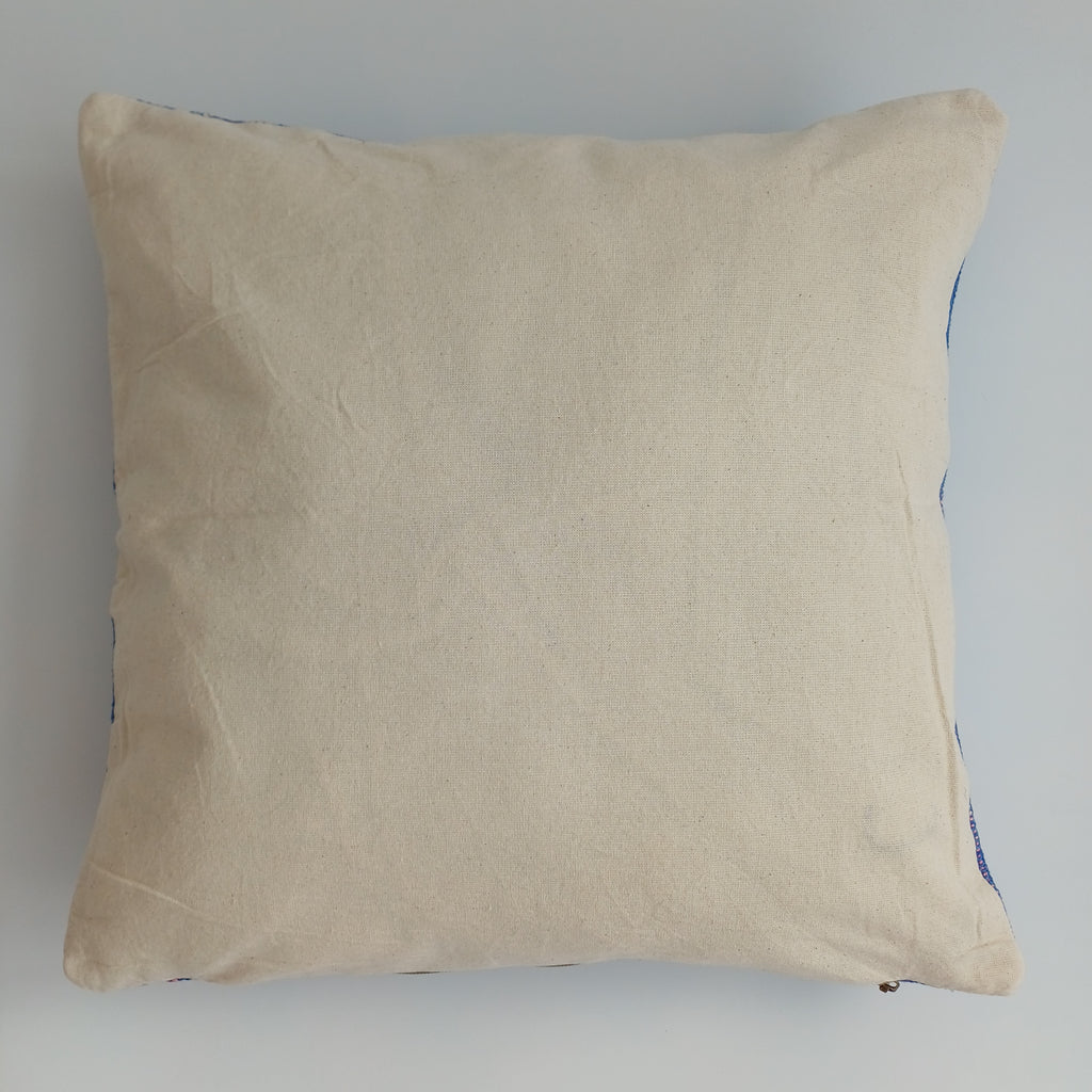 Moroccan Handmade Dark Blue Cactus Silk Cushion Cover 16''x16'' / 40x40 CM