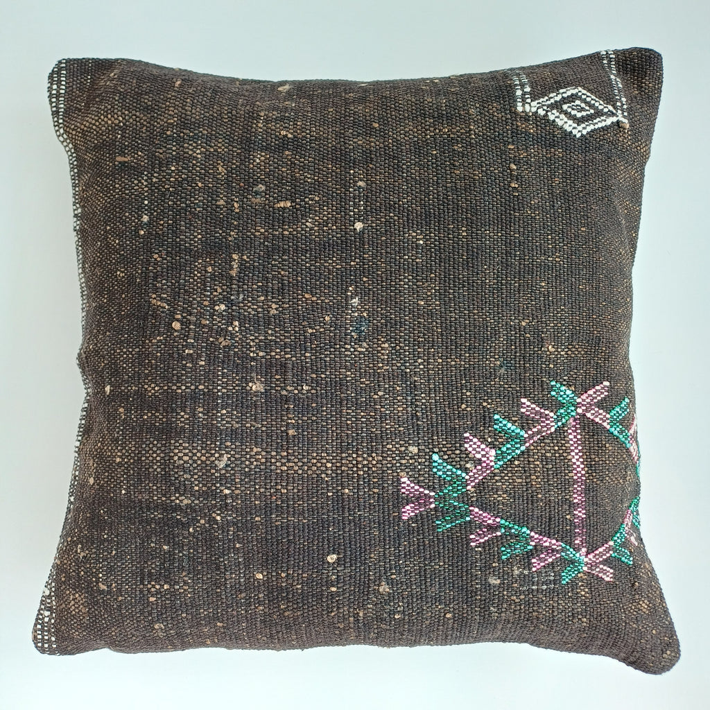 Moroccan Handmade Brown Cactus Silk Cushion Cover 16''x16'' / 40x40 CM
