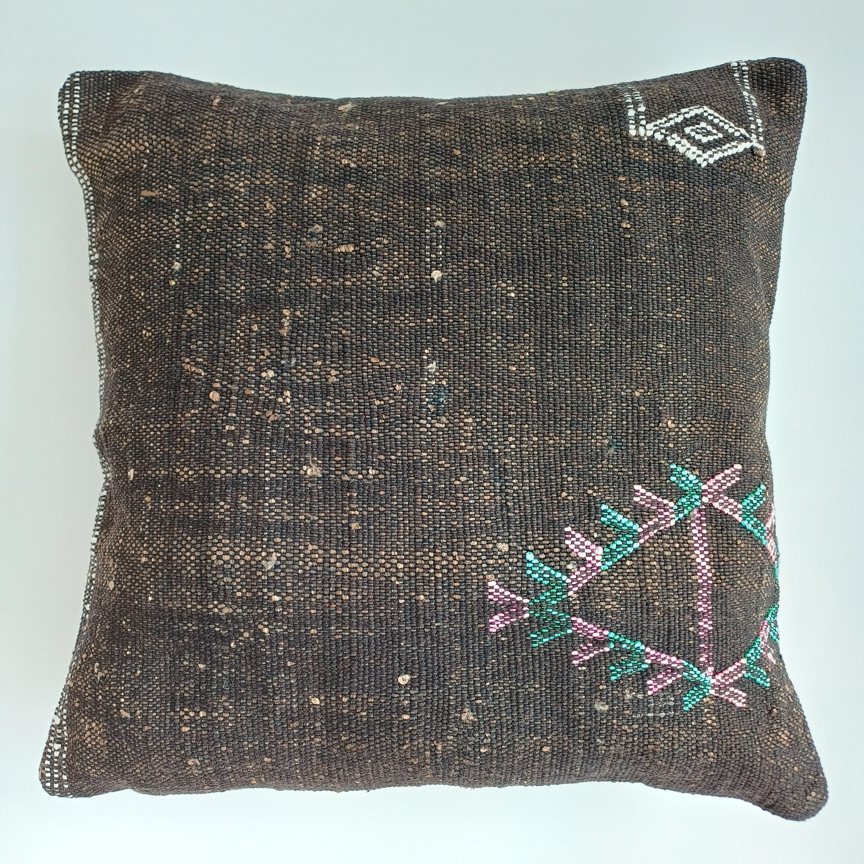 Moroccan Handmade Brown Cactus Silk Cushion Cover 16''x16'' / 40x40 CM