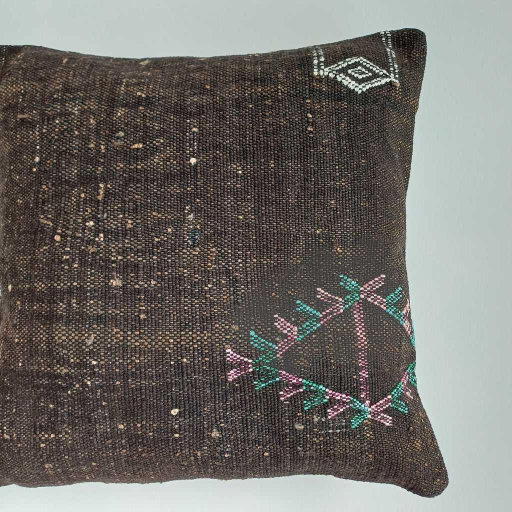 Moroccan Handmade Brown Cactus Silk Cushion Cover 16''x16'' / 40x40 CM