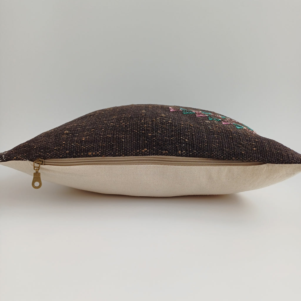 Moroccan Handmade Brown Cactus Silk Cushion Cover 16''x16'' / 40x40 CM