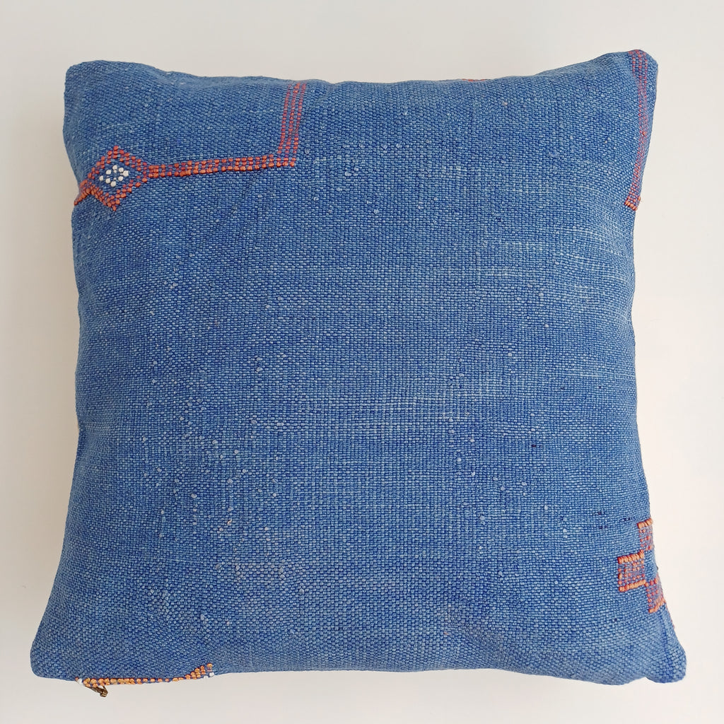 Moroccan Handmade Dark Blue Cactus Silk Cushion Cover 16''x16'' / 40x40 CM