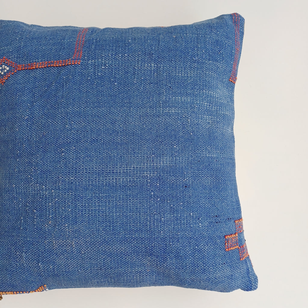 Moroccan Handmade Dark Blue Cactus Silk Cushion Cover 16''x16'' / 40x40 CM