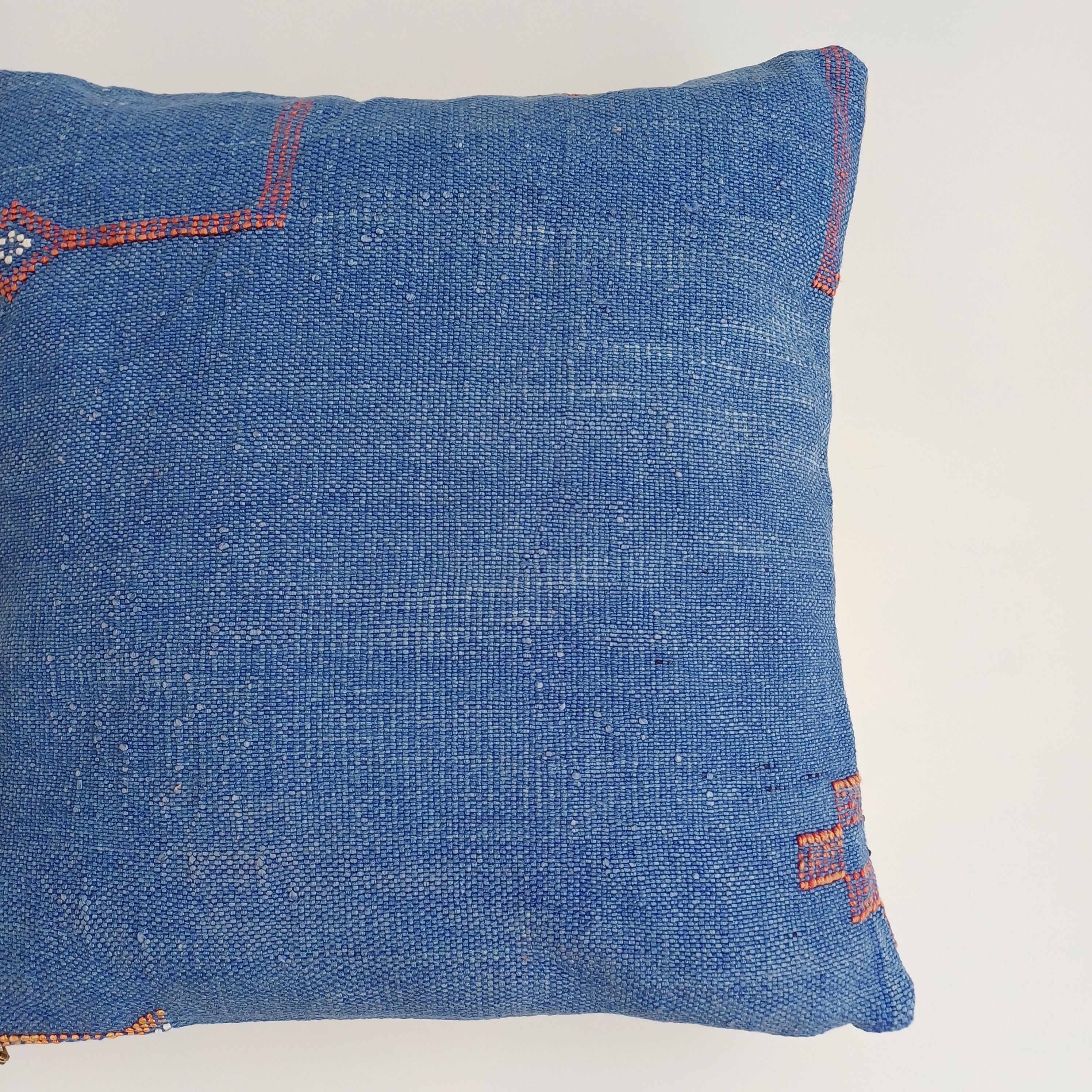 Moroccan Handmade Dark Blue Cactus Silk Cushion Cover 16''x16'' / 40x40 CM