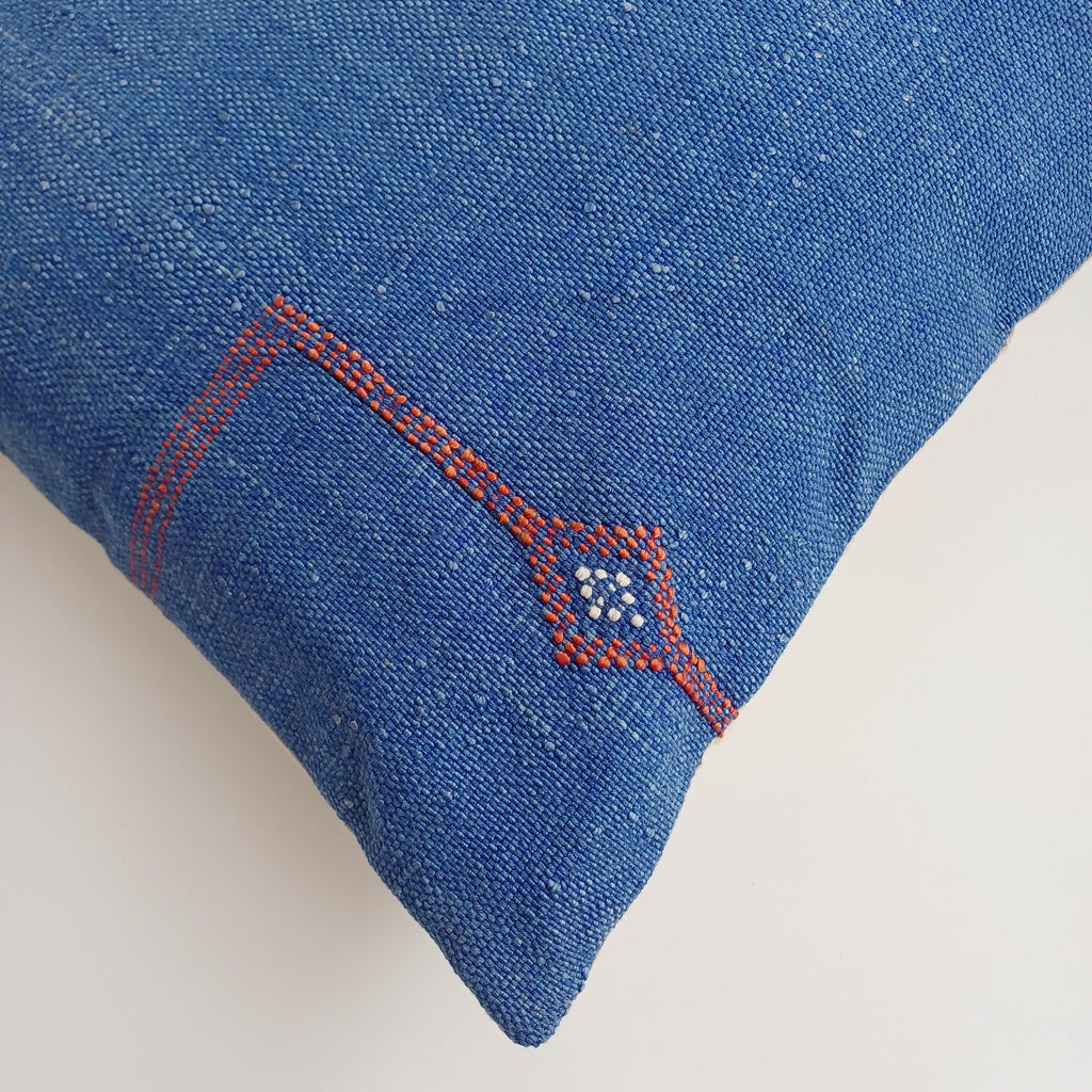 Moroccan Handmade Dark Blue Cactus Silk Cushion Cover 16''x16'' / 40x40 CM