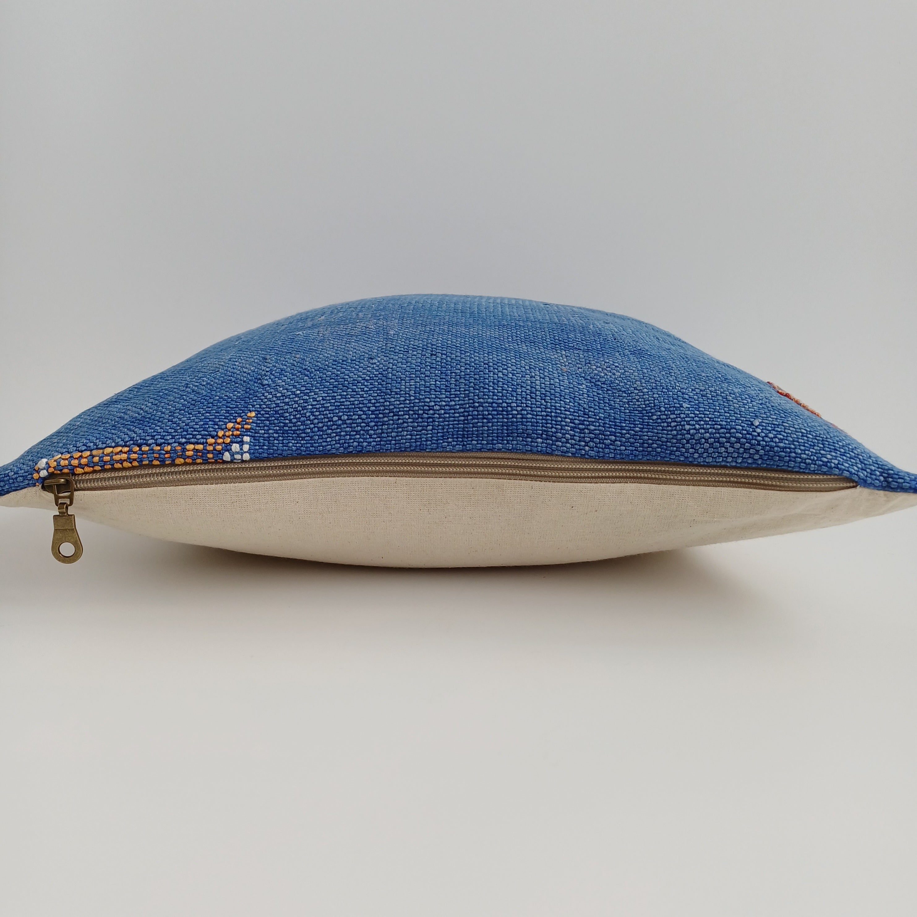 Moroccan Handmade Dark Blue Cactus Silk Cushion Cover 16''x16'' / 40x40 CM