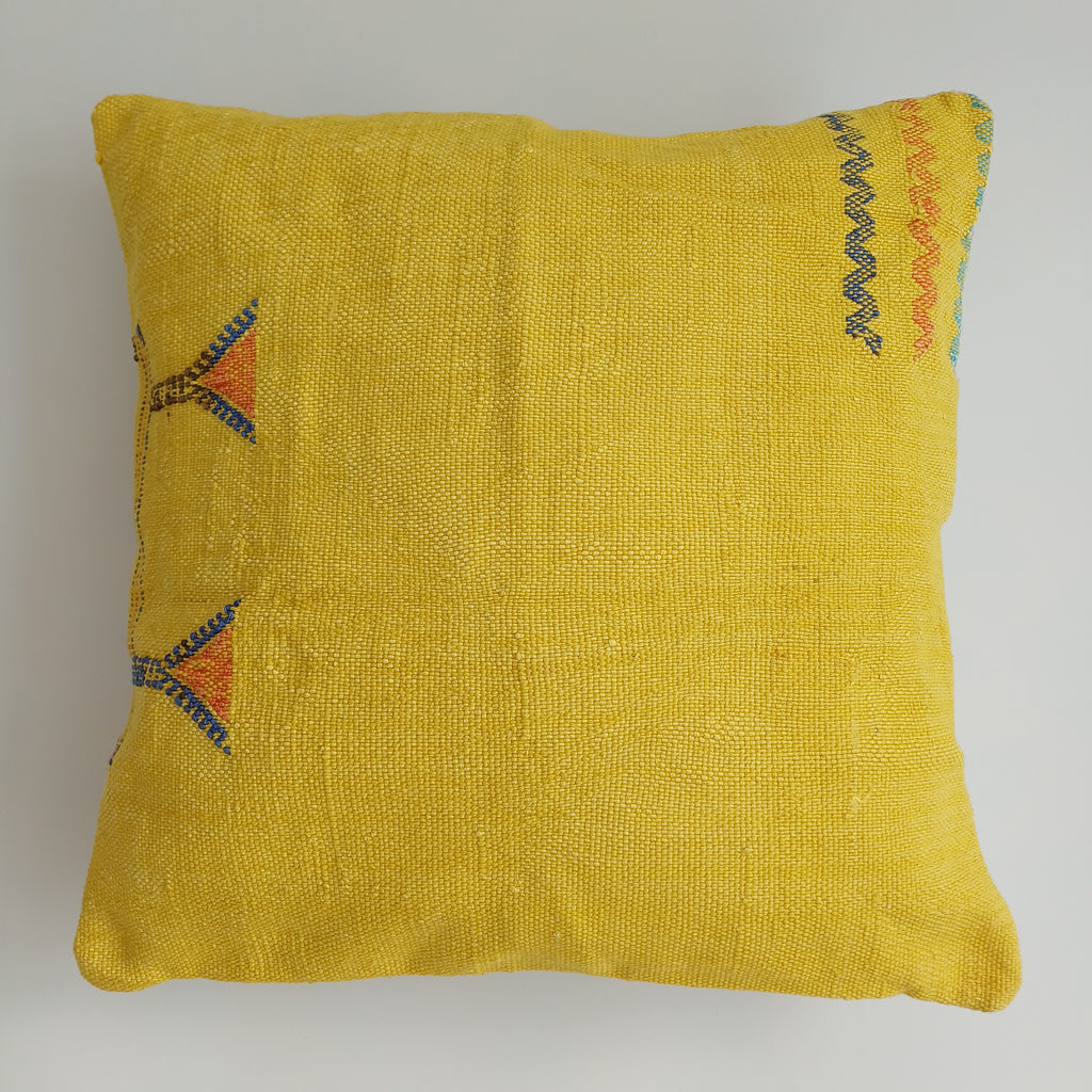 Moroccan Handmade Yellow Cactus Silk Cushion Cover 16''x16'' / 40x40 CM