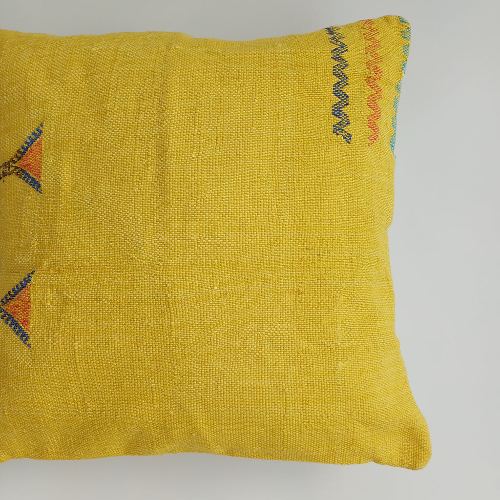 Moroccan Handmade Yellow Cactus Silk Cushion Cover 16''x16'' / 40x40 CM