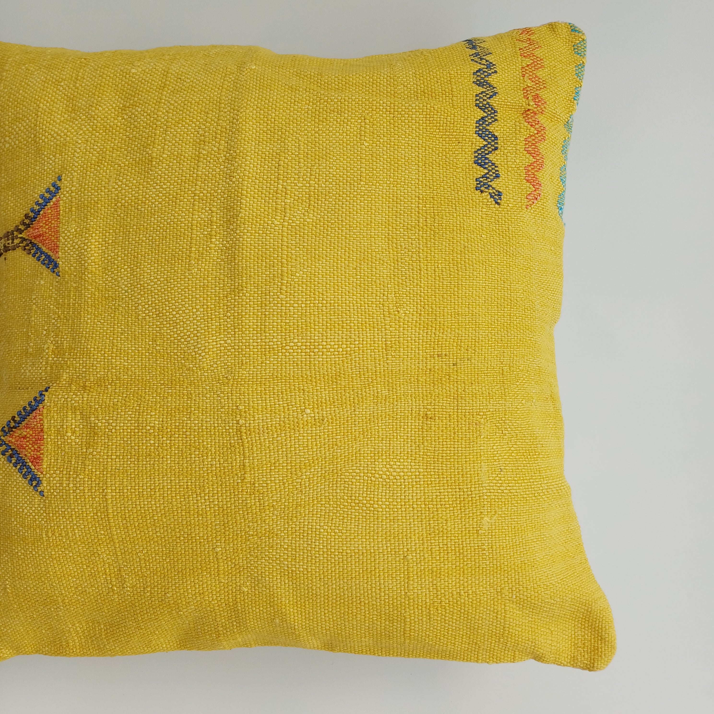 Moroccan Handmade Yellow Cactus Silk Cushion Cover 16''x16'' / 40x40 CM