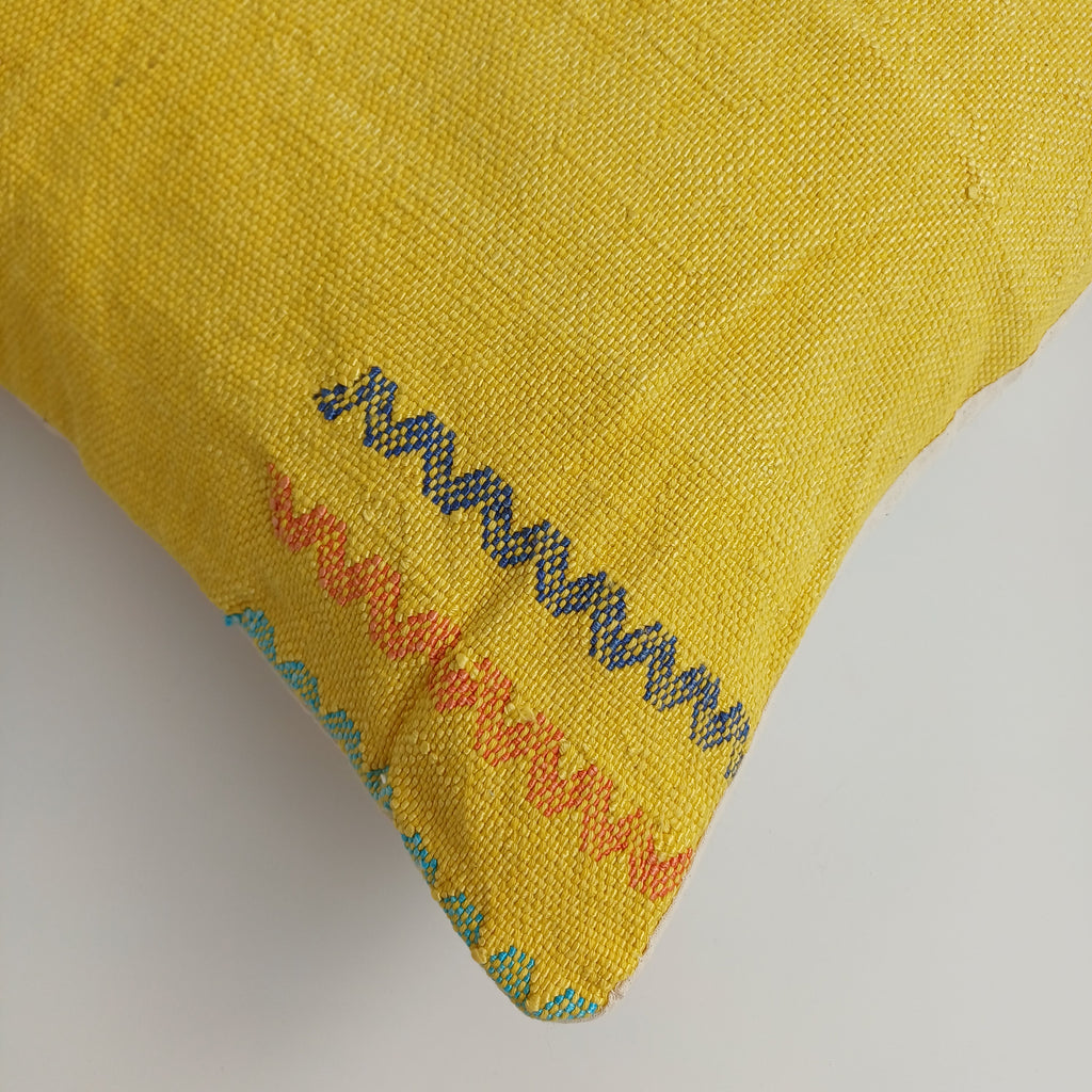 Moroccan Handmade Yellow Cactus Silk Cushion Cover 16''x16'' / 40x40 CM