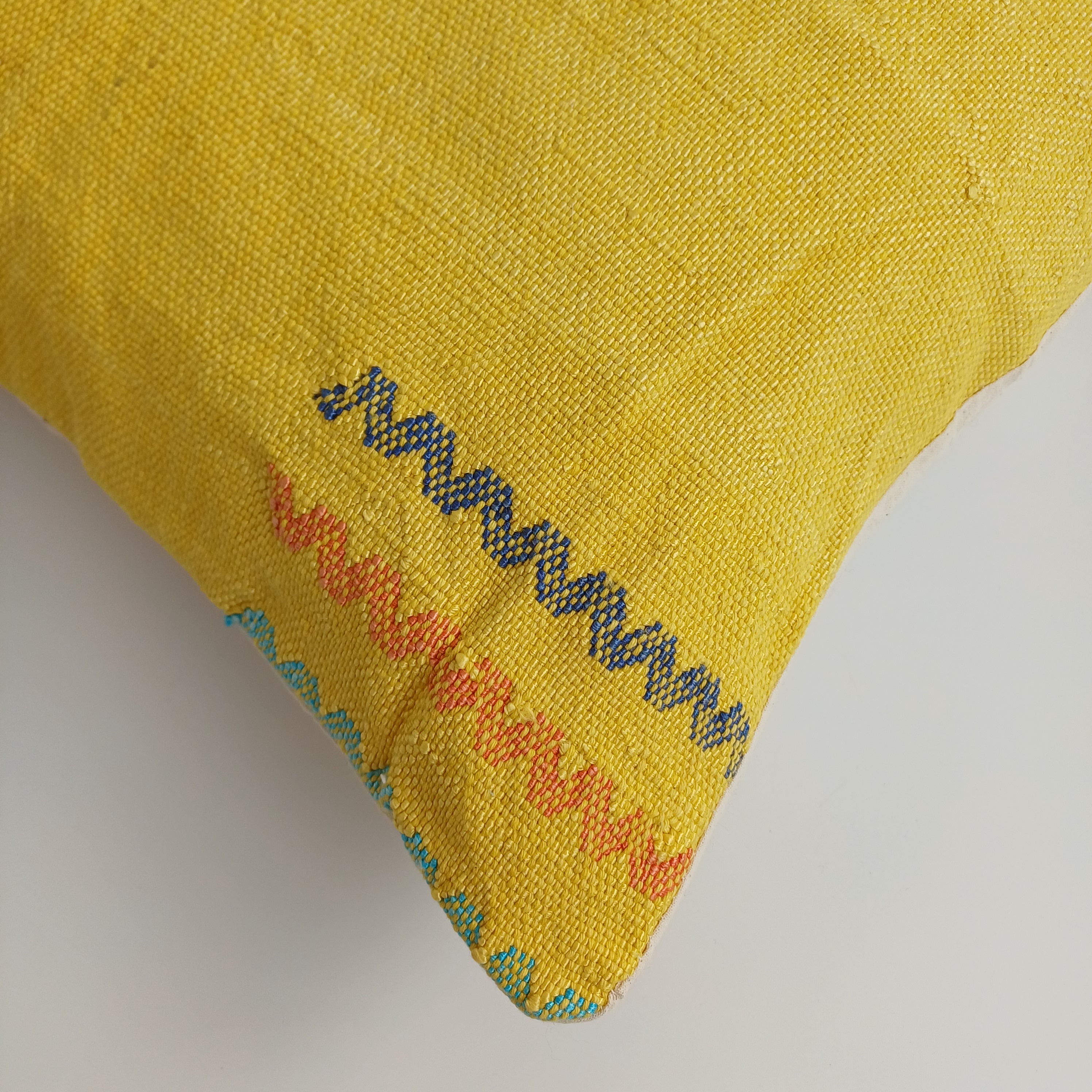 Moroccan Handmade Yellow Cactus Silk Cushion Cover 16''x16'' / 40x40 CM
