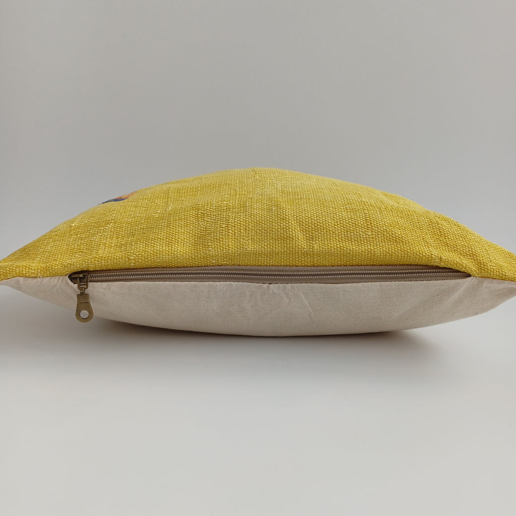 Moroccan Handmade Yellow Cactus Silk Cushion Cover 16''x16'' / 40x40 CM