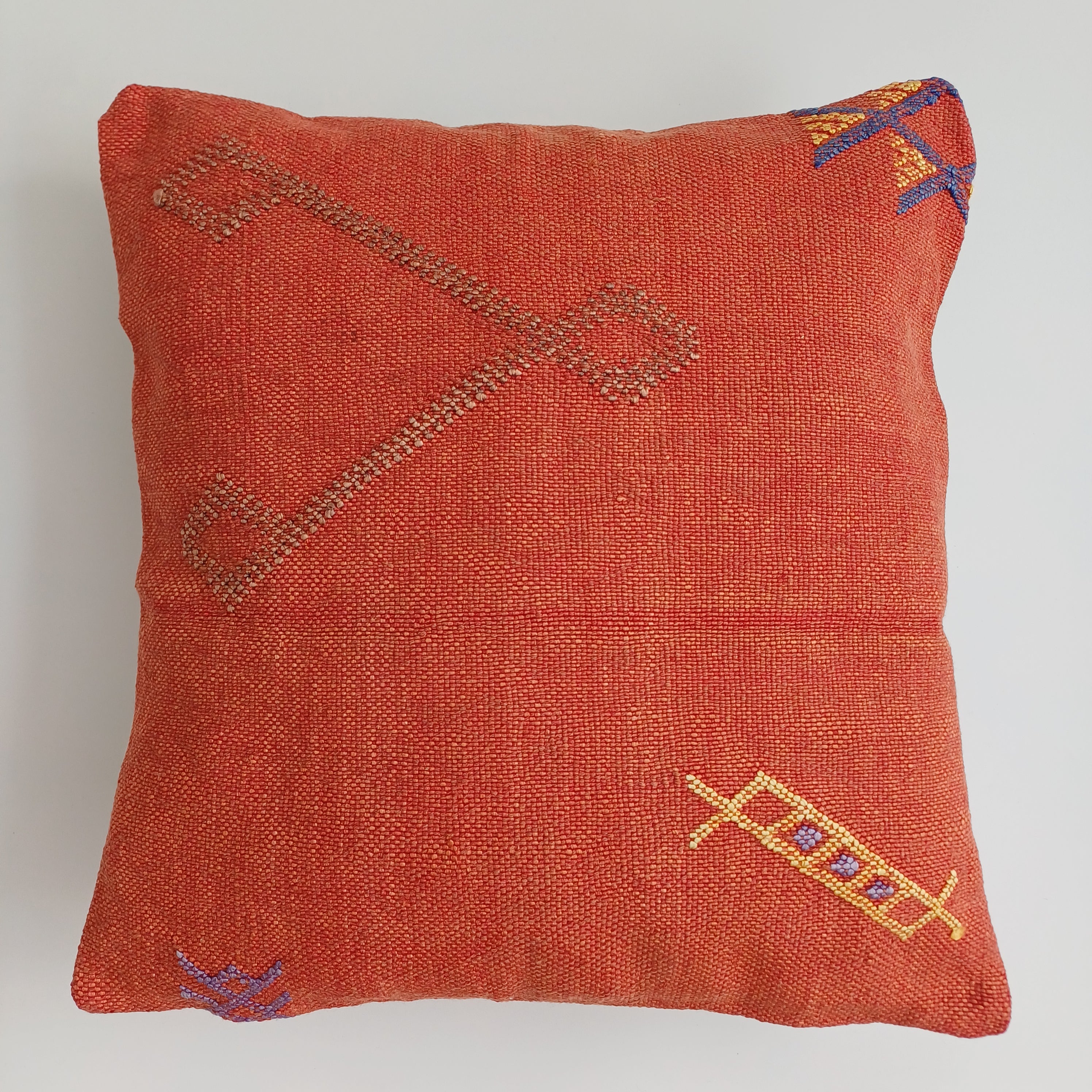 Moroccan Handmade Red Cactus Silk Cushion Cover 16''x16'' / 40x40 CM