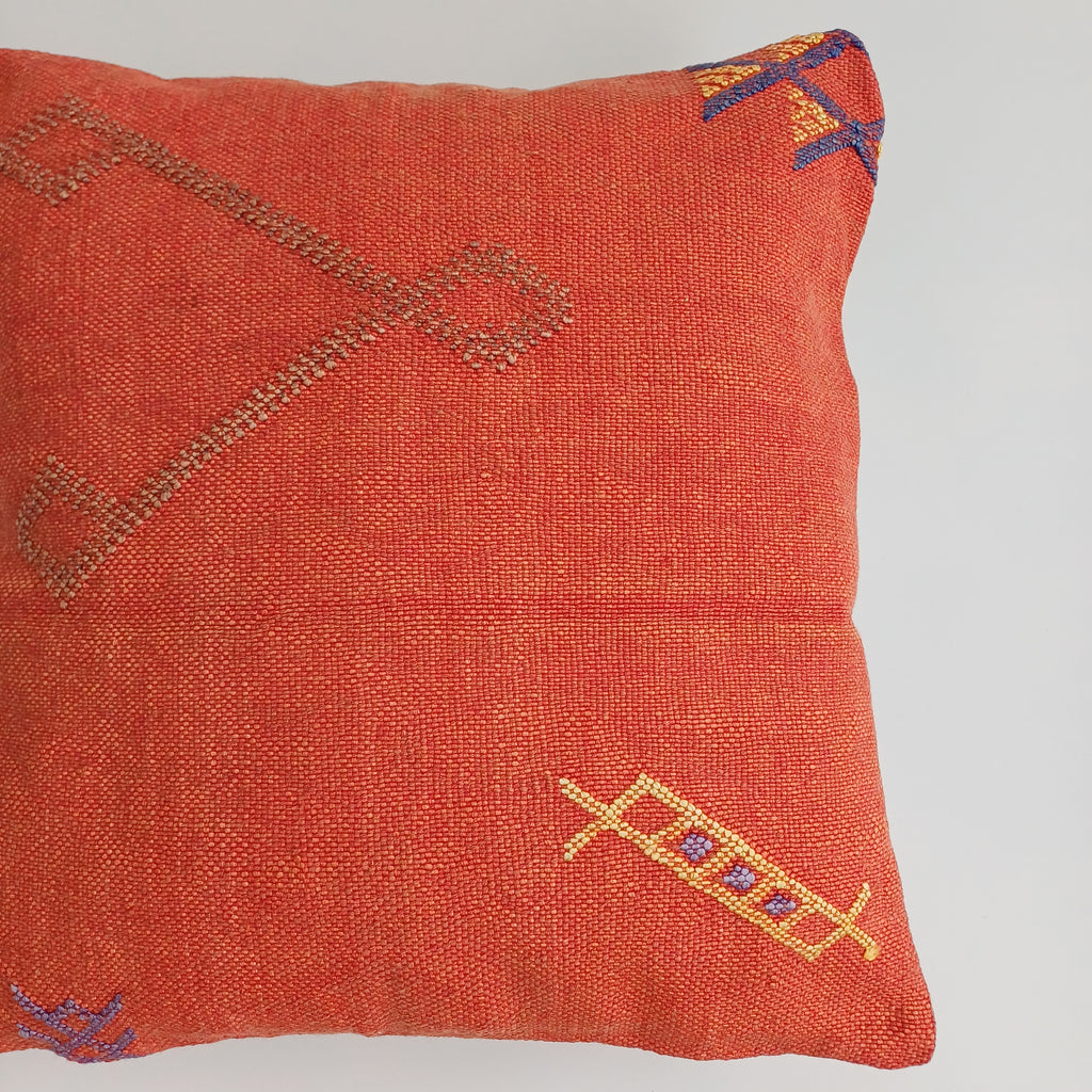 Moroccan Handmade Red Cactus Silk Cushion Cover 16''x16'' / 40x40 CM