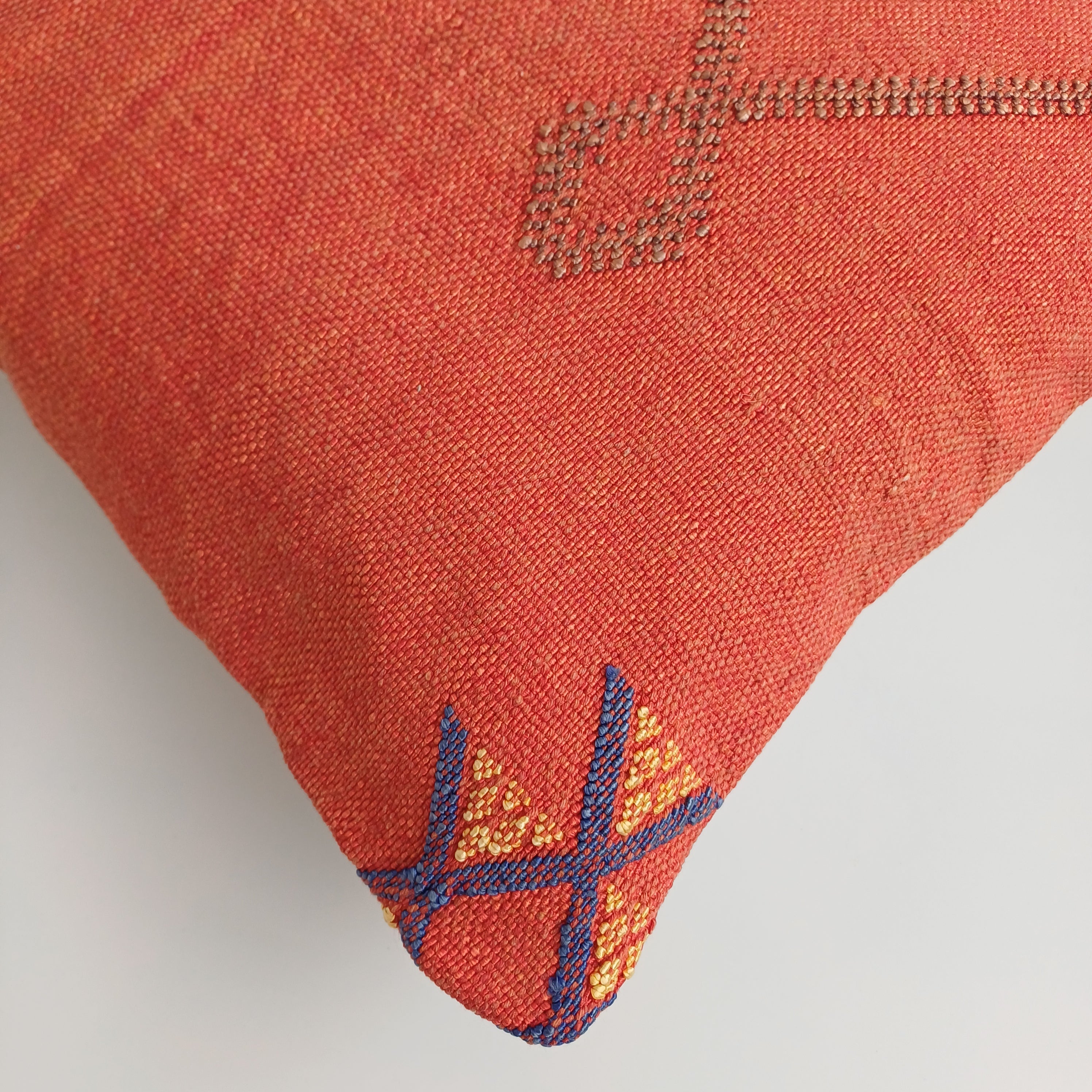 Moroccan Handmade Red Cactus Silk Cushion Cover 16''x16'' / 40x40 CM
