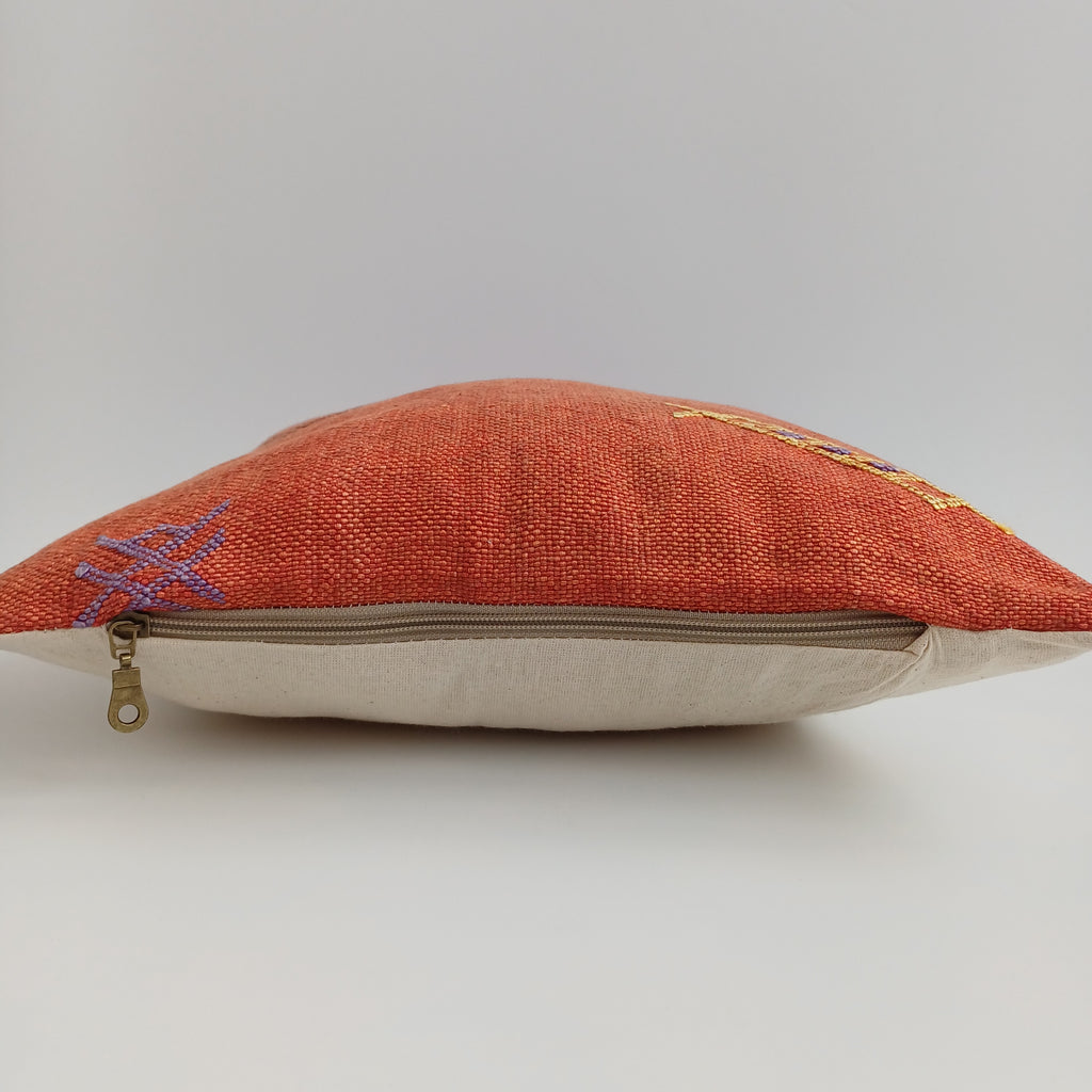 Moroccan Handmade Red Cactus Silk Cushion Cover 16''x16'' / 40x40 CM