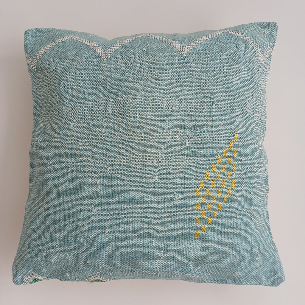 Moroccan Handmade Teal Blue Cactus Silk Cushion Cover 16''x16'' / 40x40 CM