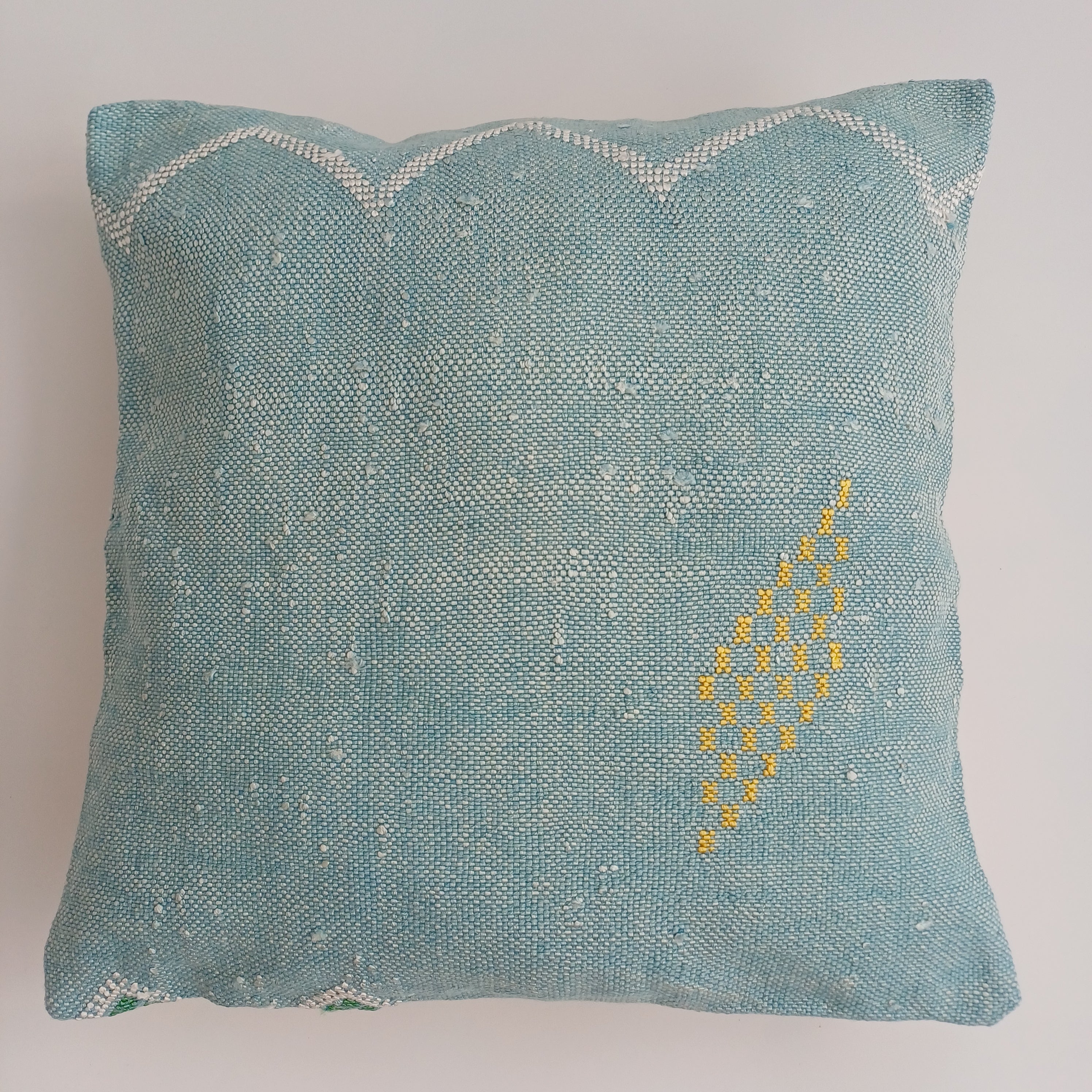 Moroccan Handmade Teal Blue Cactus Silk Cushion Cover 16''x16'' / 40x40 CM