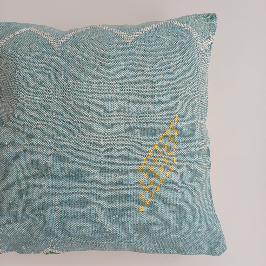 Moroccan Handmade Teal Blue Cactus Silk Cushion Cover 16''x16'' / 40x40 CM