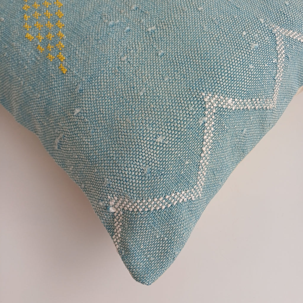 Moroccan Handmade Teal Blue Cactus Silk Cushion Cover 16''x16'' / 40x40 CM