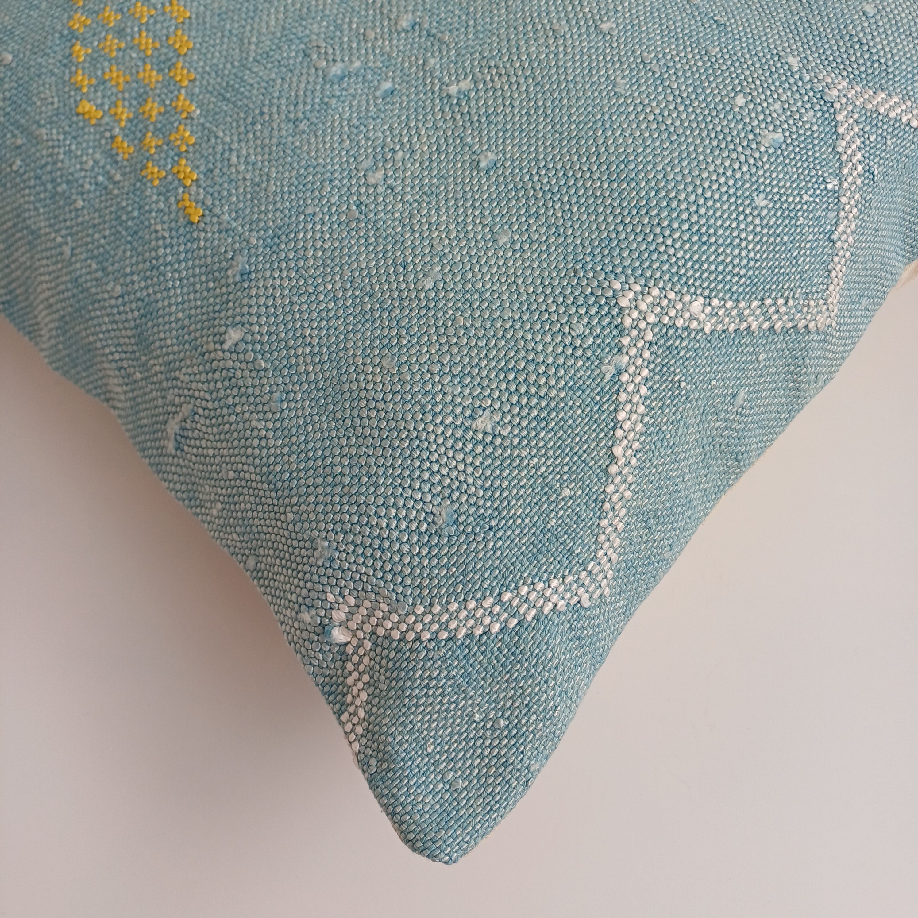 Moroccan Handmade Teal Blue Cactus Silk Cushion Cover 16''x16'' / 40x40 CM