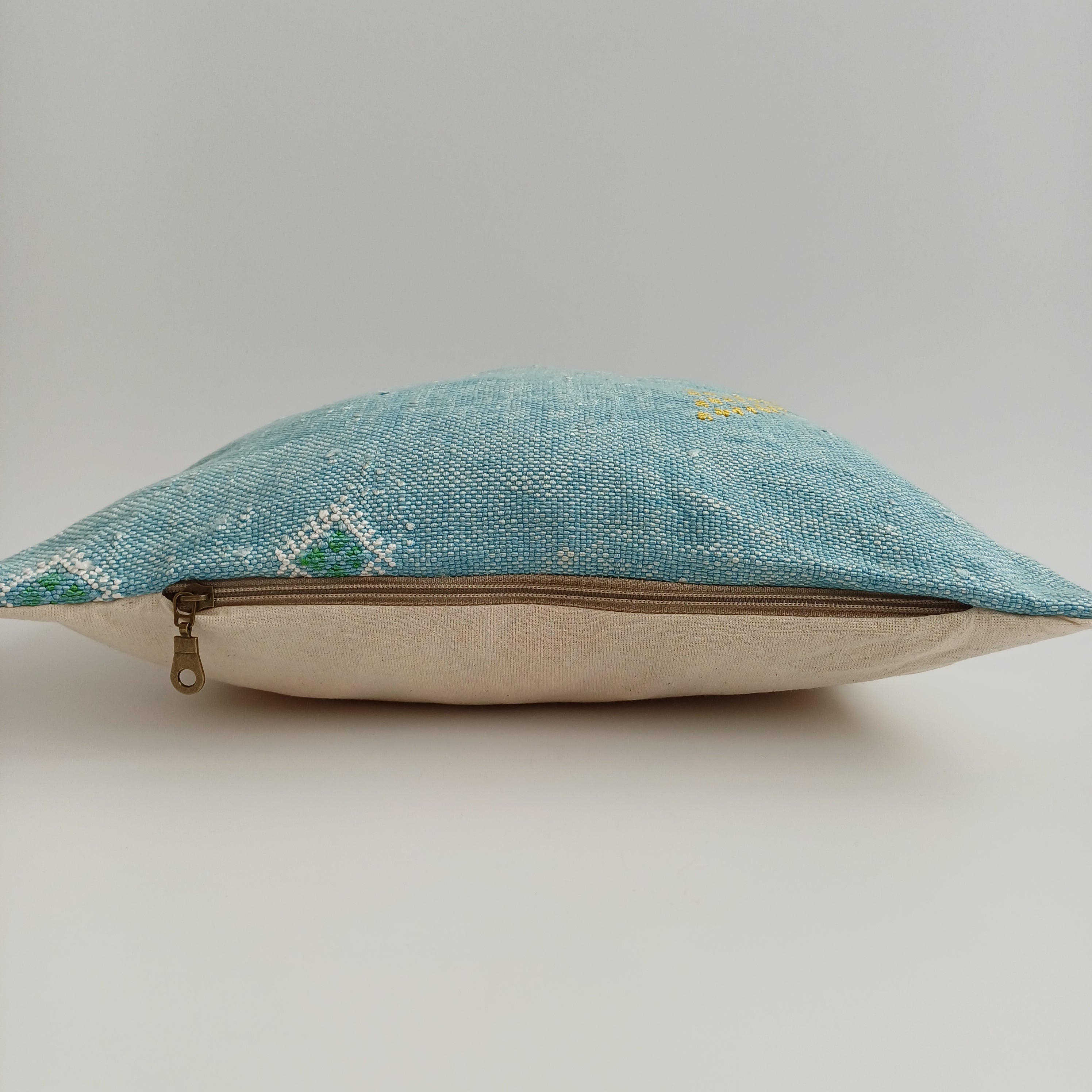 Moroccan Handmade Teal Blue Cactus Silk Cushion Cover 16''x16'' / 40x40 CM
