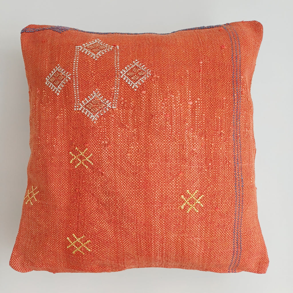 Moroccan Handmade Red Cactus Silk Cushion Cover 16''x16'' / 40x40 CM