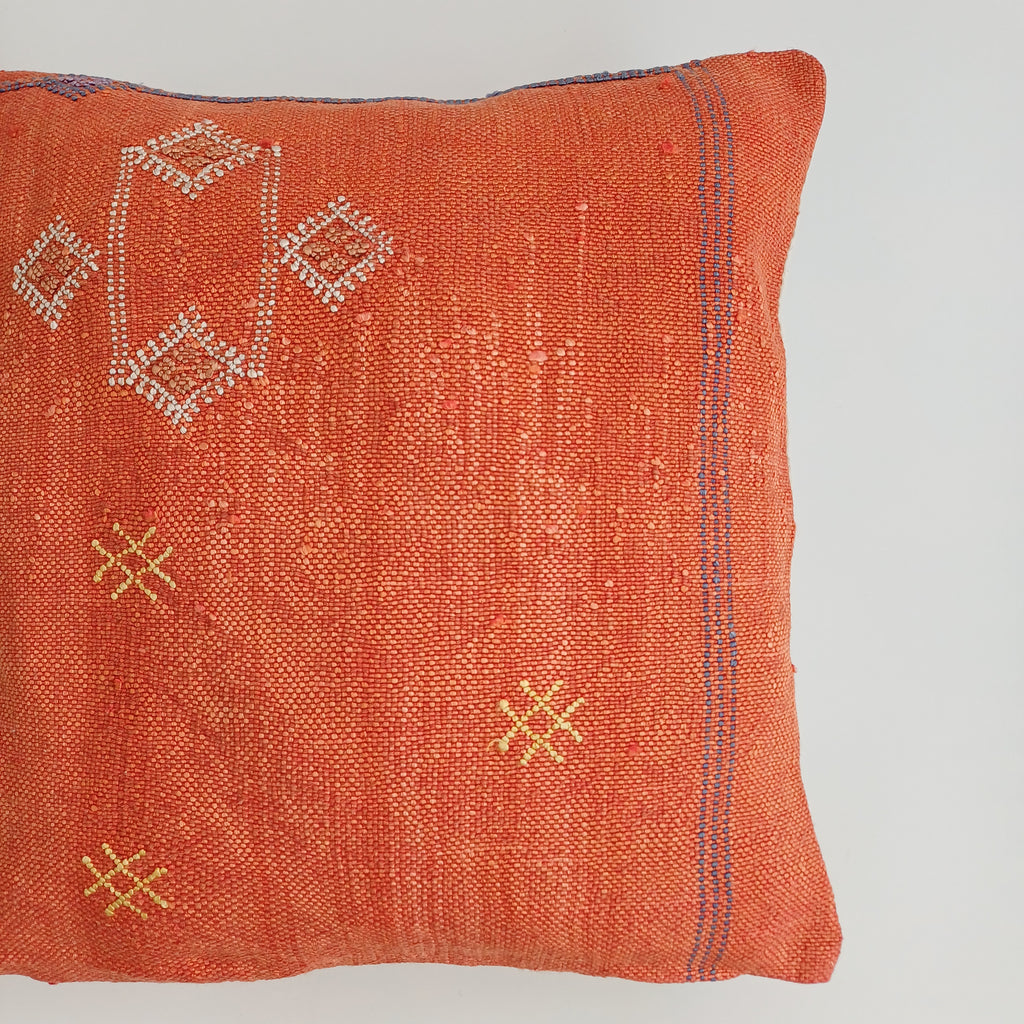 Moroccan Handmade Red Cactus Silk Cushion Cover 16''x16'' / 40x40 CM