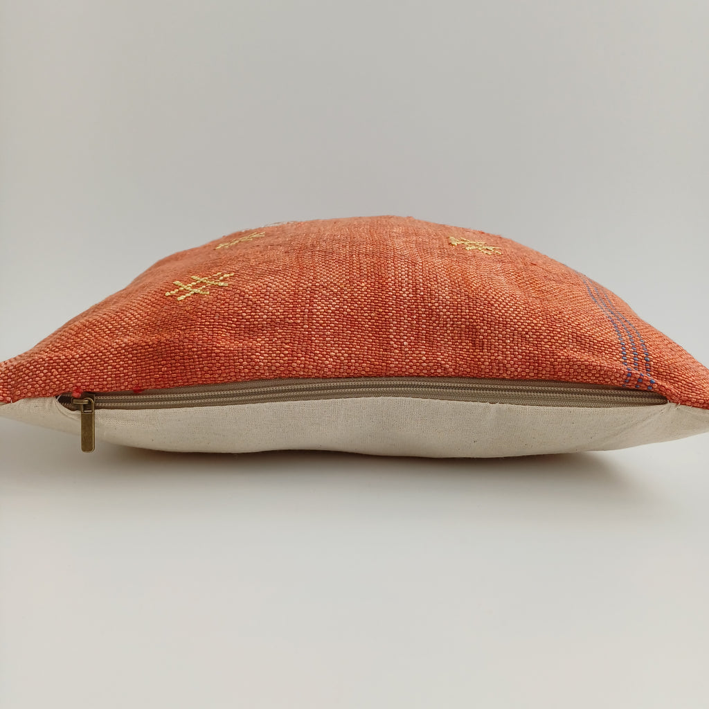 Moroccan Handmade Red Cactus Silk Cushion Cover 16''x16'' / 40x40 CM
